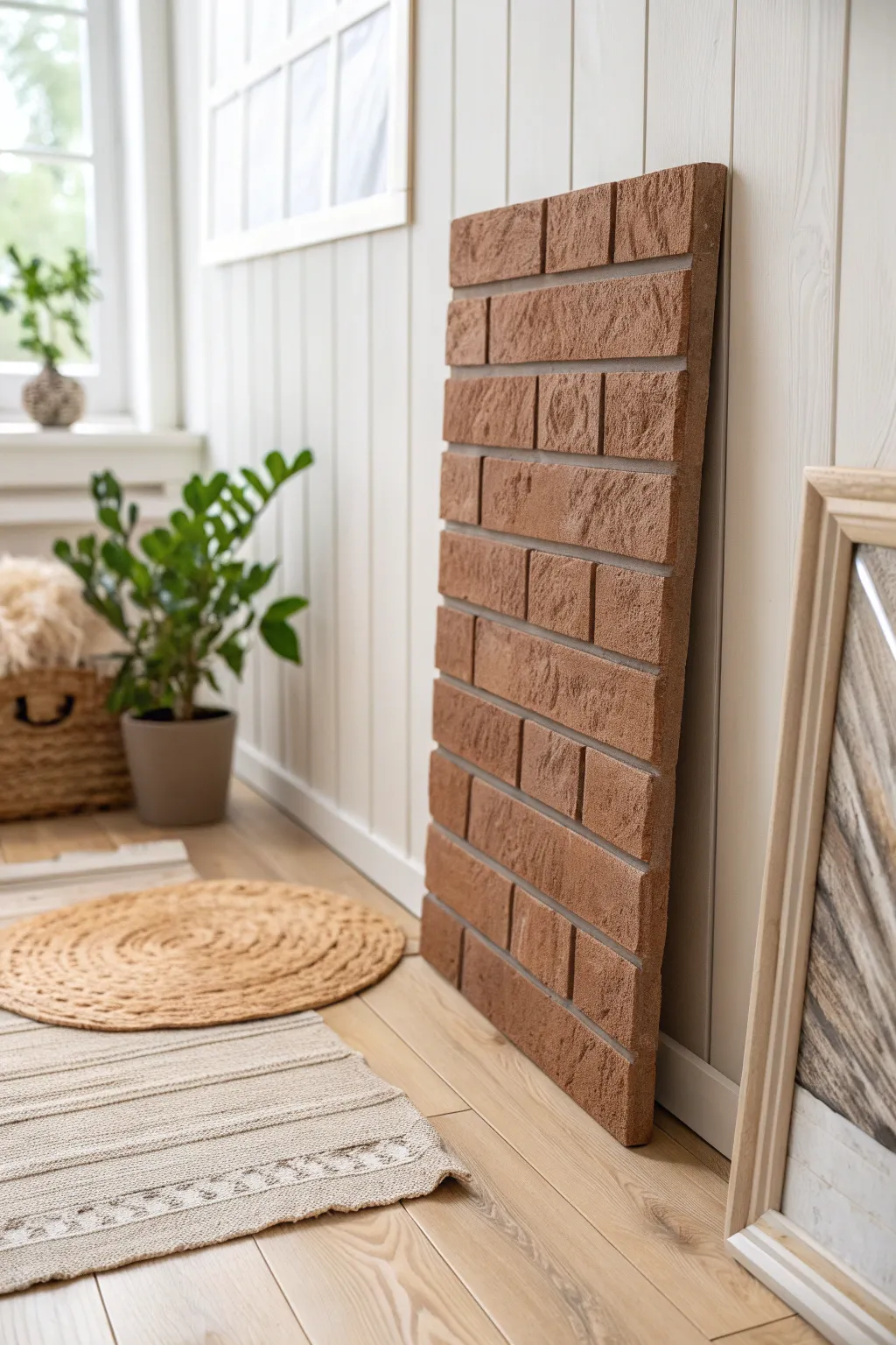 Transform your space with the charm of faux brick panels for an industrial chic look.