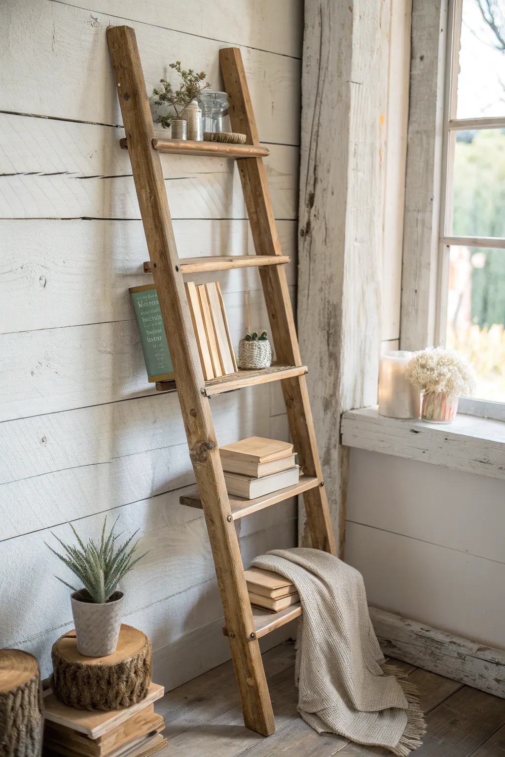 Elevate your space with a minimalist ladder bookshelf—a perfect blend of style and functionality!
