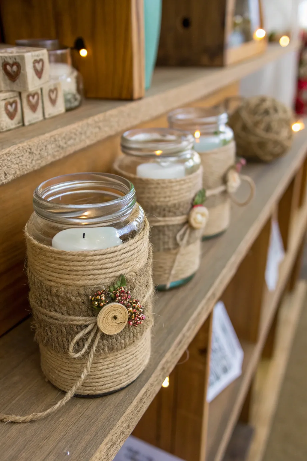 Add a rustic touch to your decor with twine-wrapped glass jars.