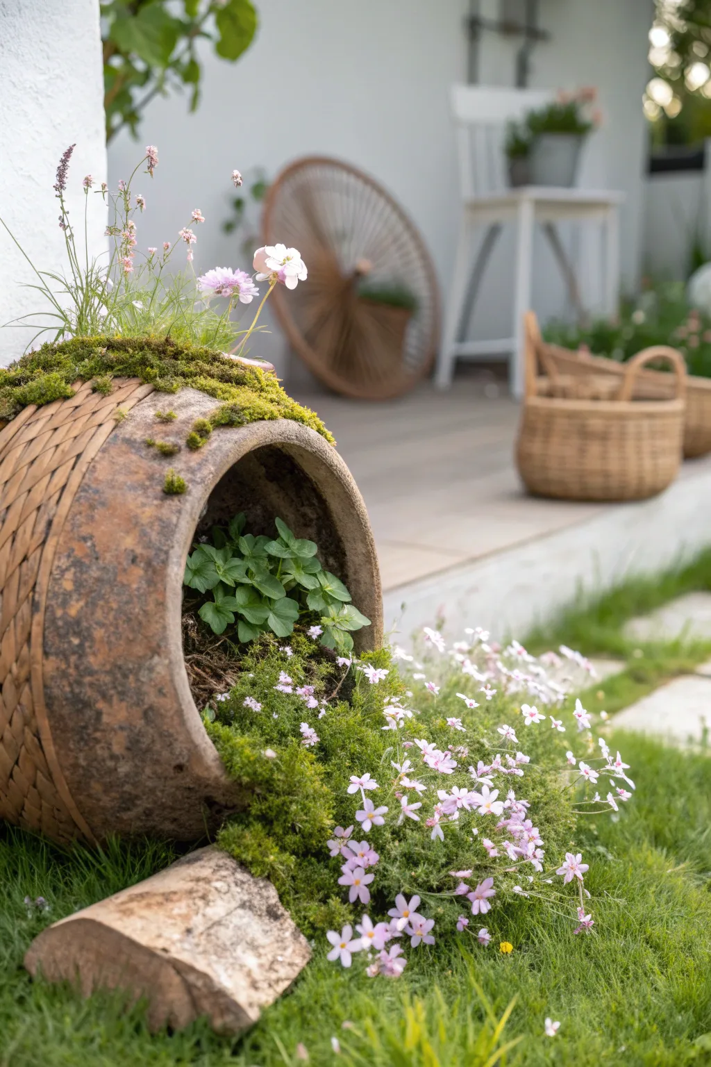 Transform broken clay pots into rustic spill pots for a touch of natural beauty in your garden.
