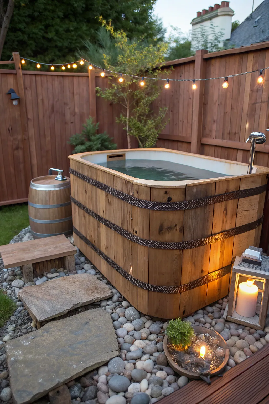 Transform your space with a rustic DIY hot tub haven.