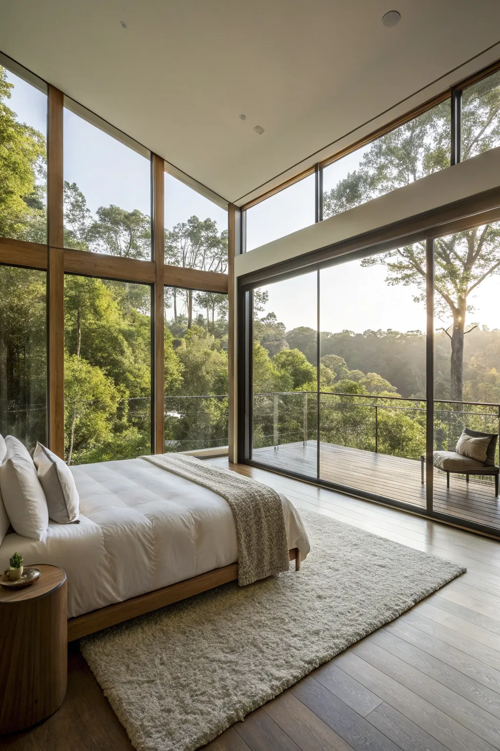 Natural light brings energy and serenity to a spacious bedroom.