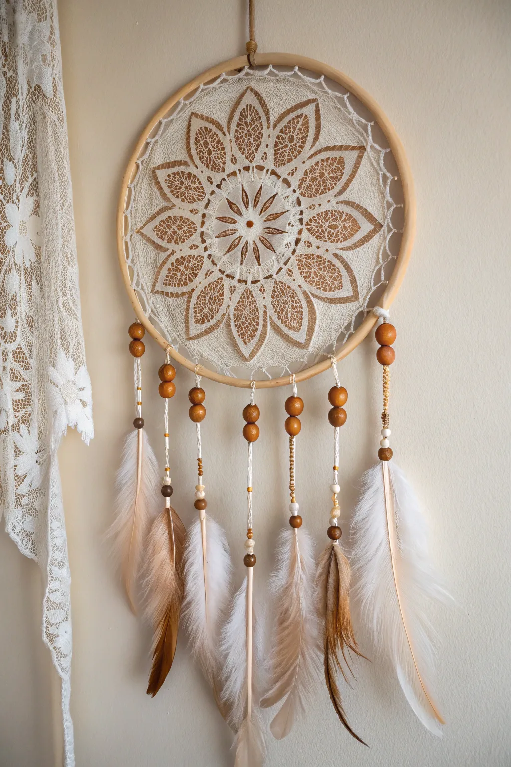 Weave nostalgia into your dreams with a vintage doily centerpiece. #DreamCatcherElegance