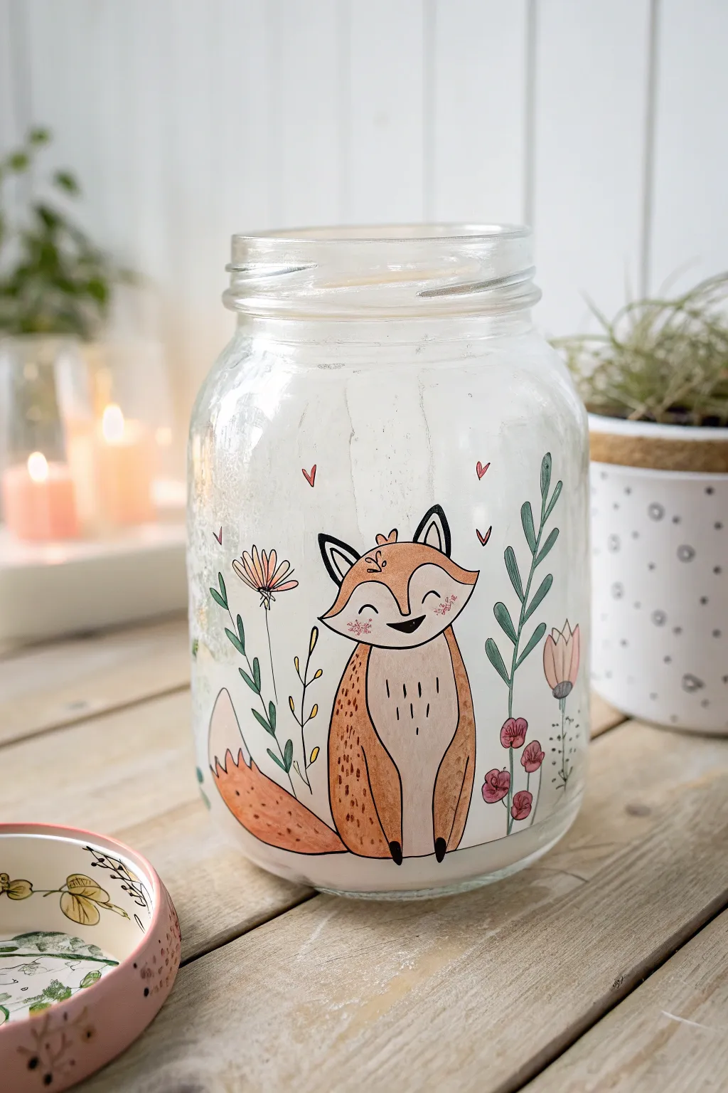 Embrace whimsy with a touch of boho charm: a hand-painted jar brings a smile to any space.