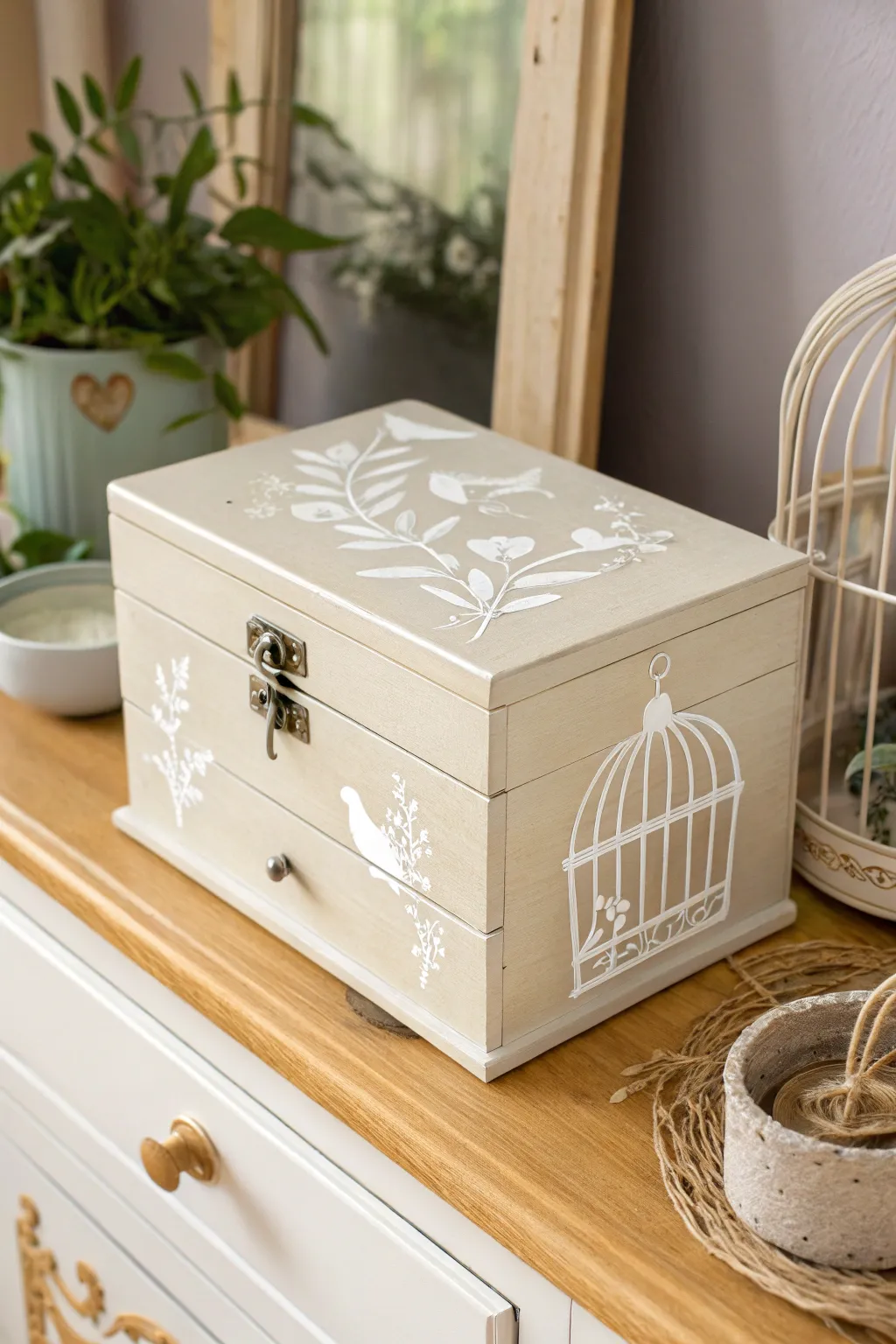 Transform your jewelry box into a masterpiece with a touch of stencil magic.