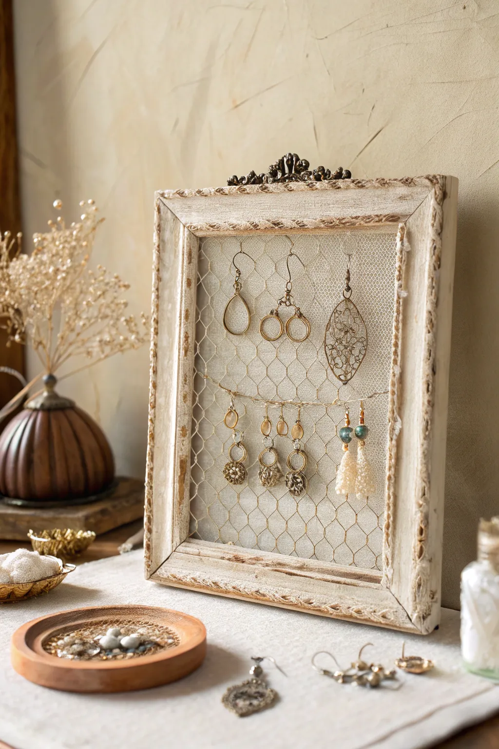 Elevate your jewelry organization with this artistic vintage frame display.