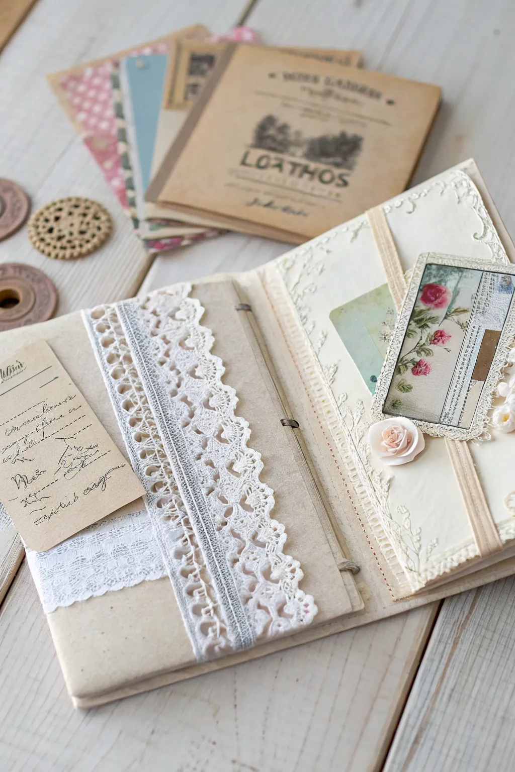 Embrace vintage charm with a beautifully layered scrapbook-style journal cover, where minimalism meets nostalgia.