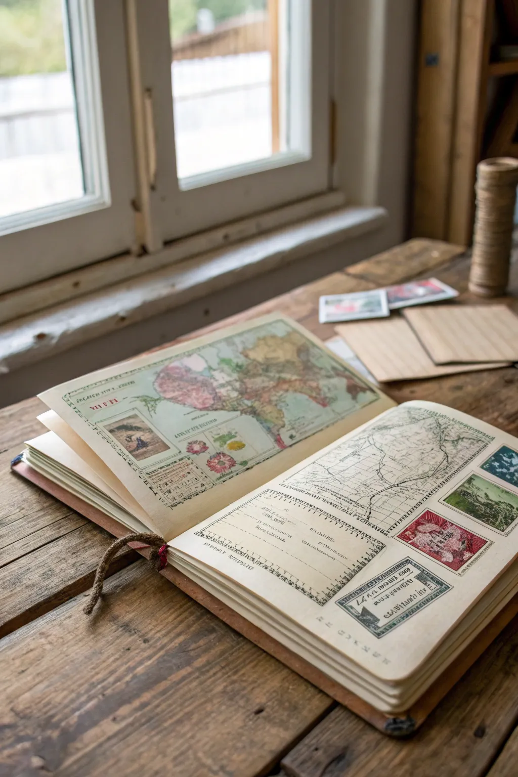 Journey through memories with a beautifully crafted junk journal page, where maps and travel tickets tell tales of adventures past.