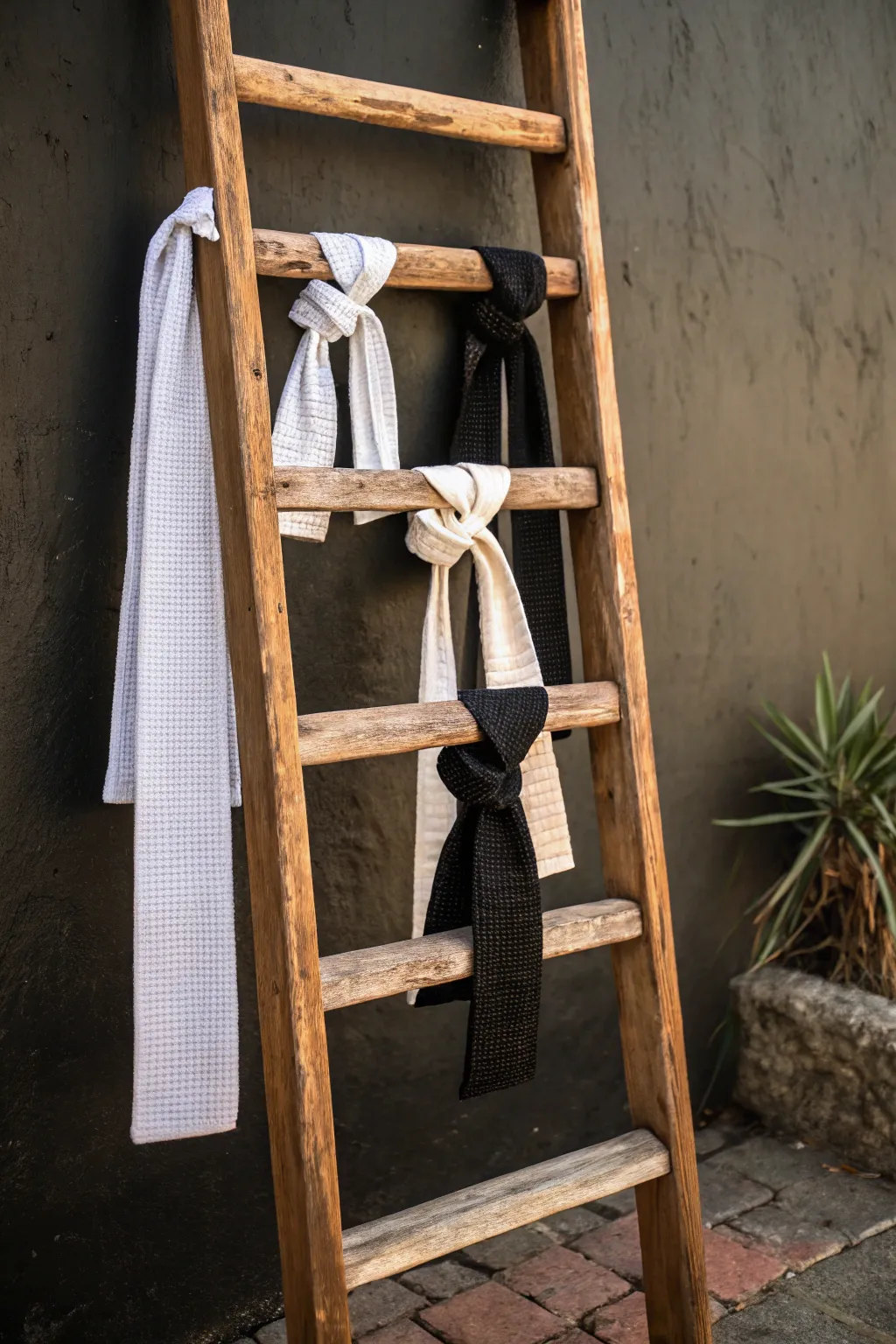 Elevate your space with a handcrafted karate belt ladder display.