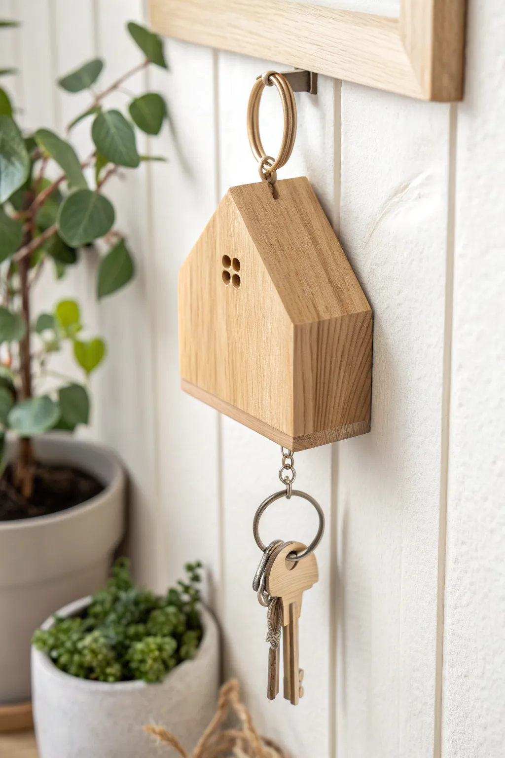Add a touch of charm to your entryway with this handcrafted house-shaped key holder, where simplicity meets elegance.