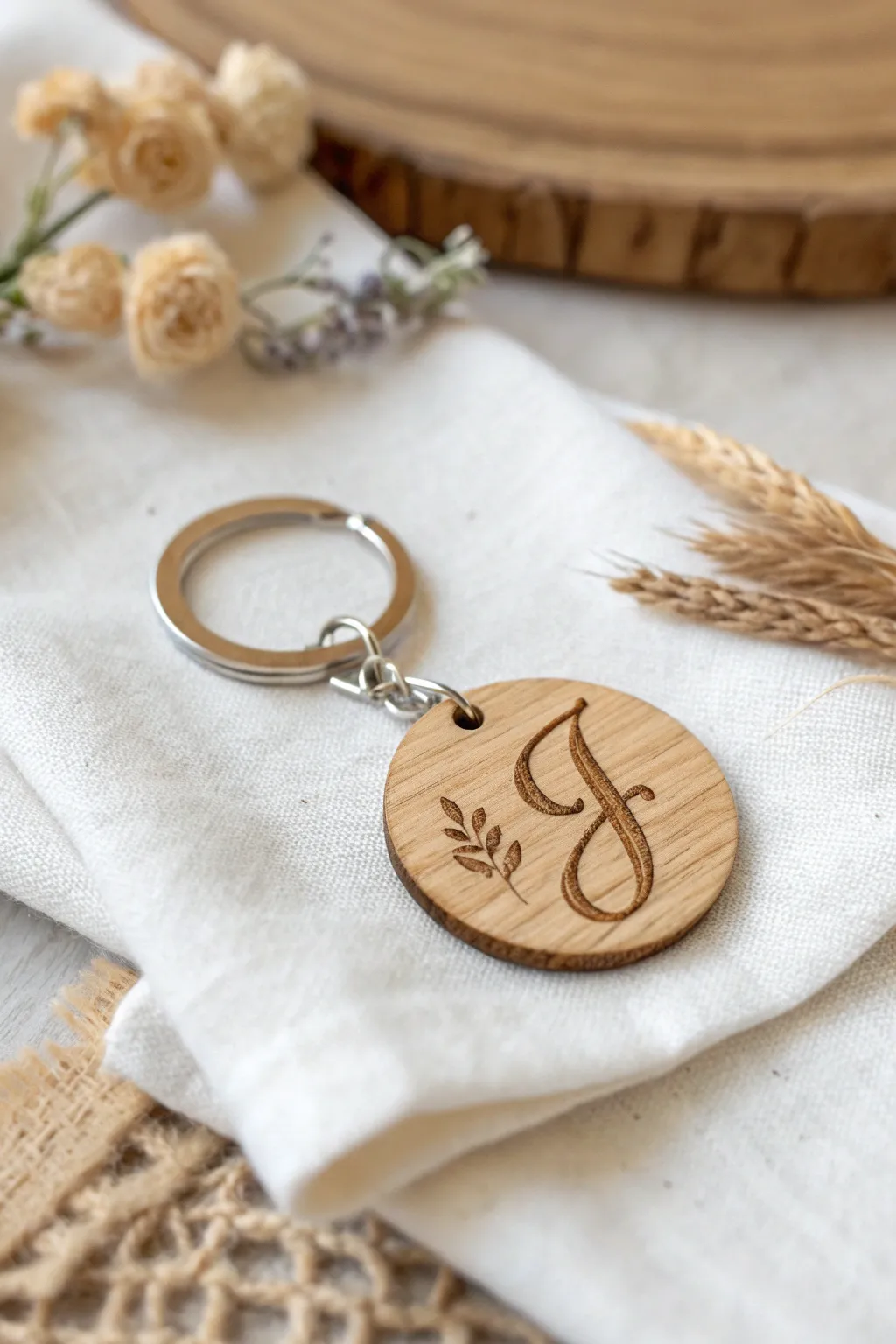 Elegance in simplicity: Discover the charm of personalized wooden keyrings.