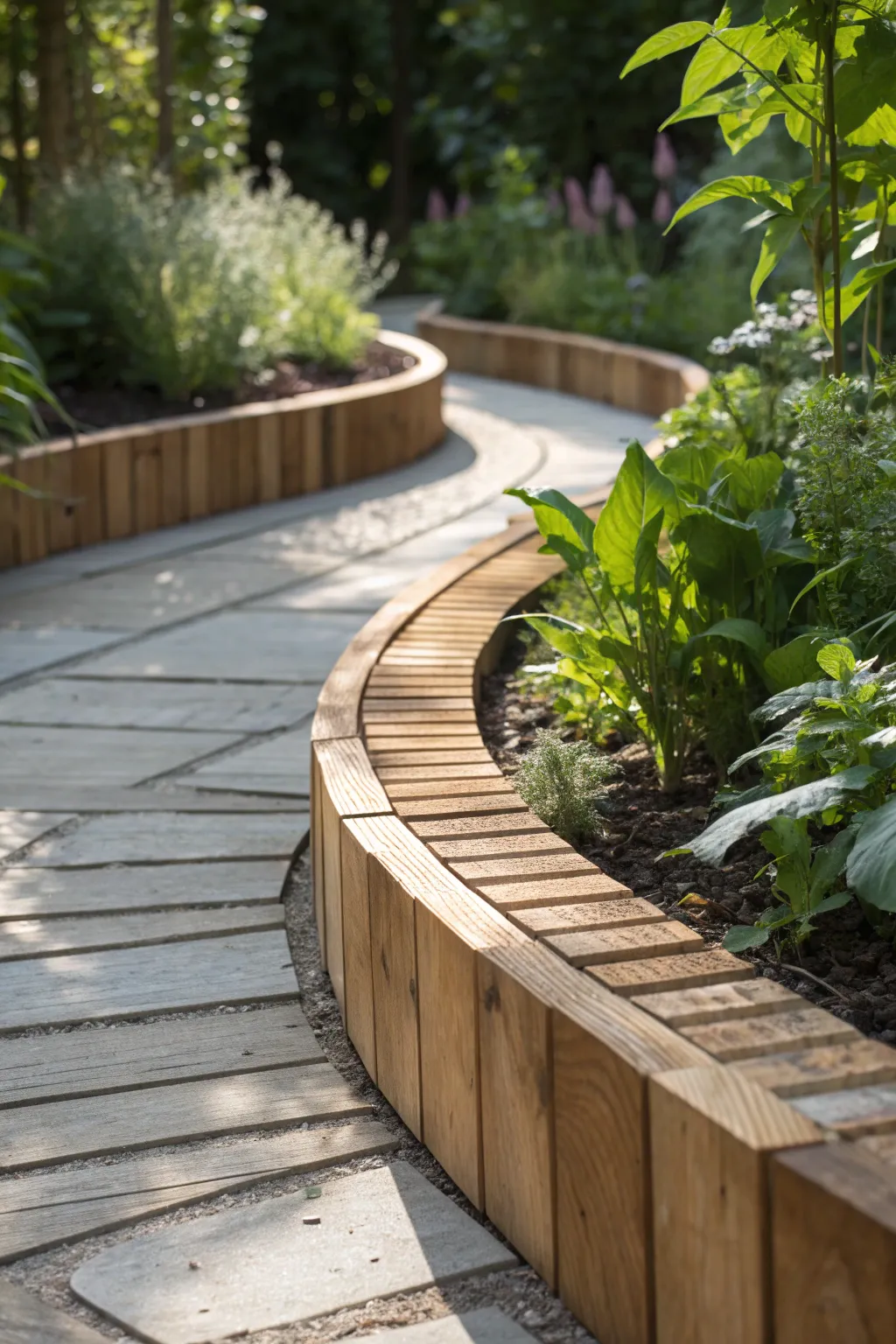 Artistry in the Garden: Discover the Charm of Curved Timber Edging.