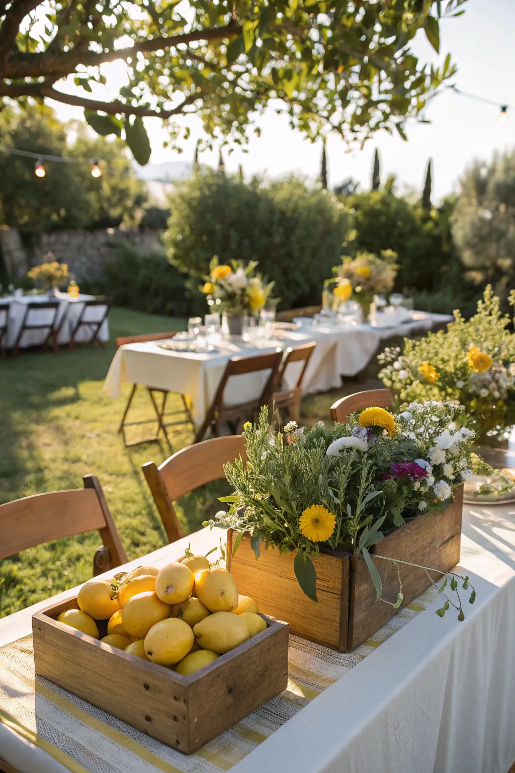 Rustic lemon accents bring a lively touch to outdoor settings.