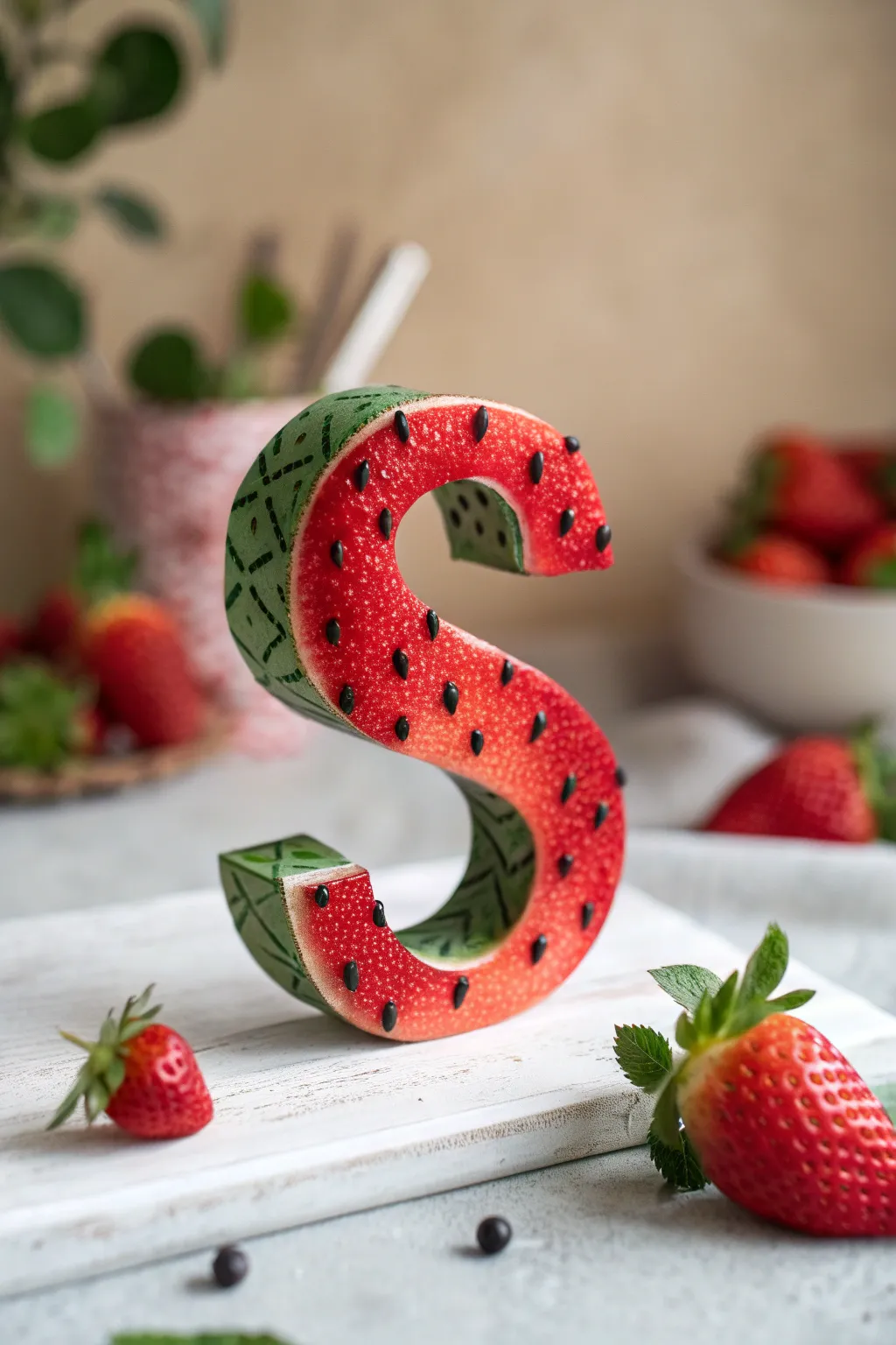Transform your space with this charming strawberry-inspired letter 'S'—a delightful blend of simplicity and natural beauty.