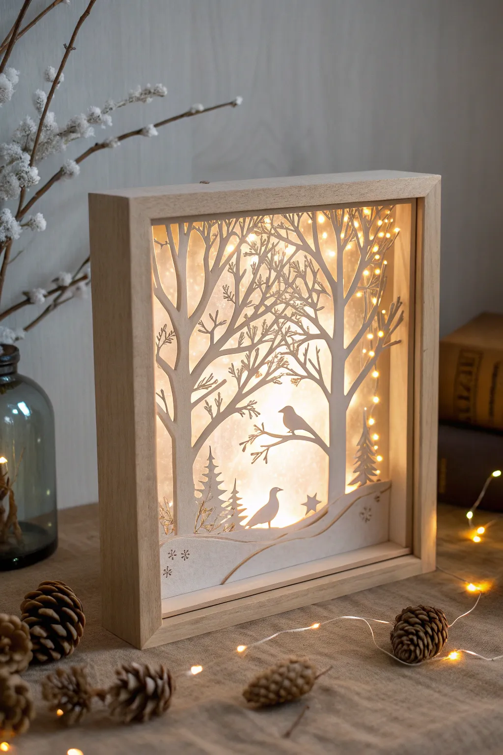 Illuminate your space with the magic of nature – create your own light-up shadow box for a cozy and enchanting nook.