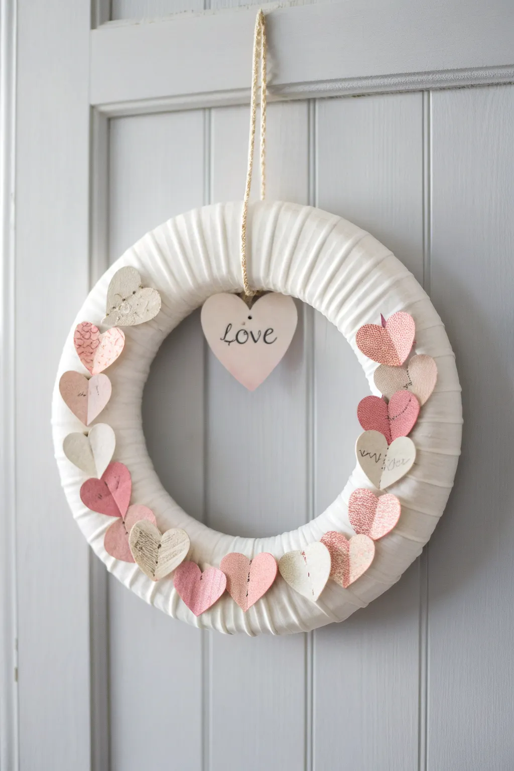 Embrace simplicity and love with this charming paper plate wreath, a perfect blend of minimalist and boho aesthetics.