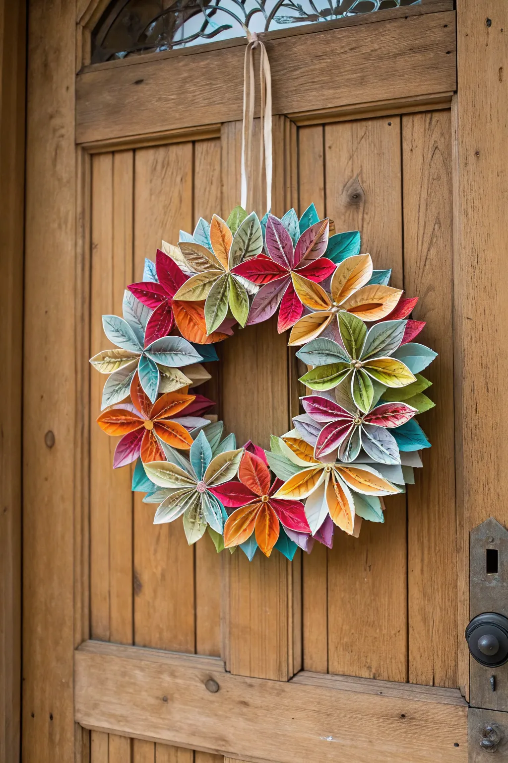 Add a splash of color and personal touch to your home with this stunning magazine page wreath, perfect for festive celebrations.