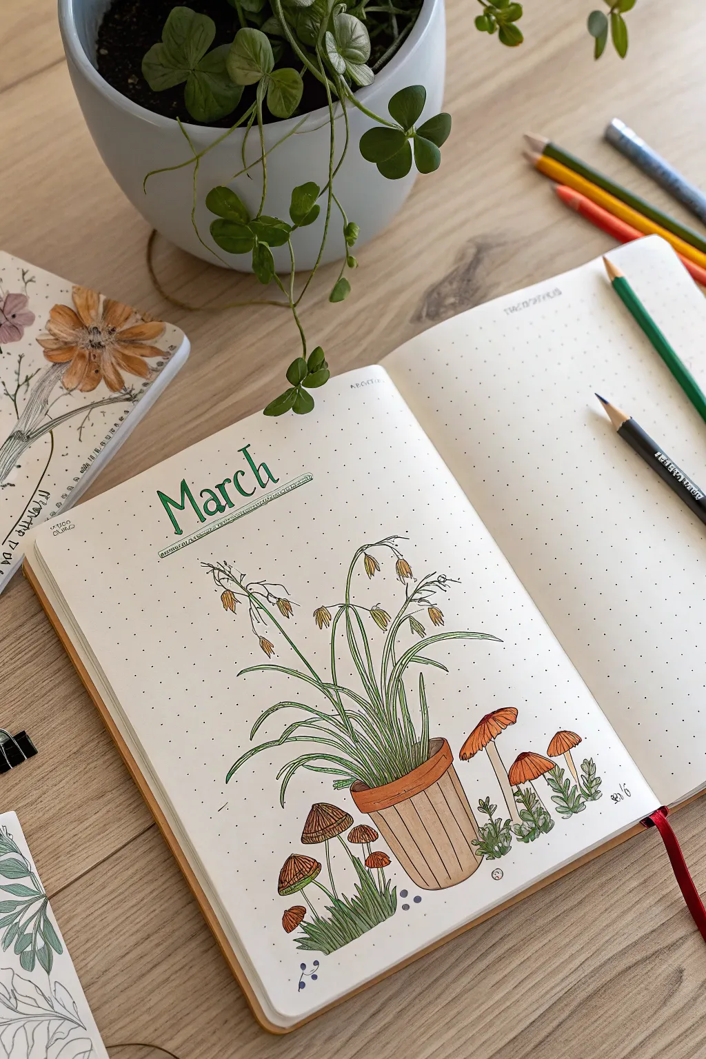 Embrace the charm of nature with a March bullet journal cover that blends Scandinavian simplicity with Boho creativity. 🍃🌿 #BulletJournal #NatureInspired