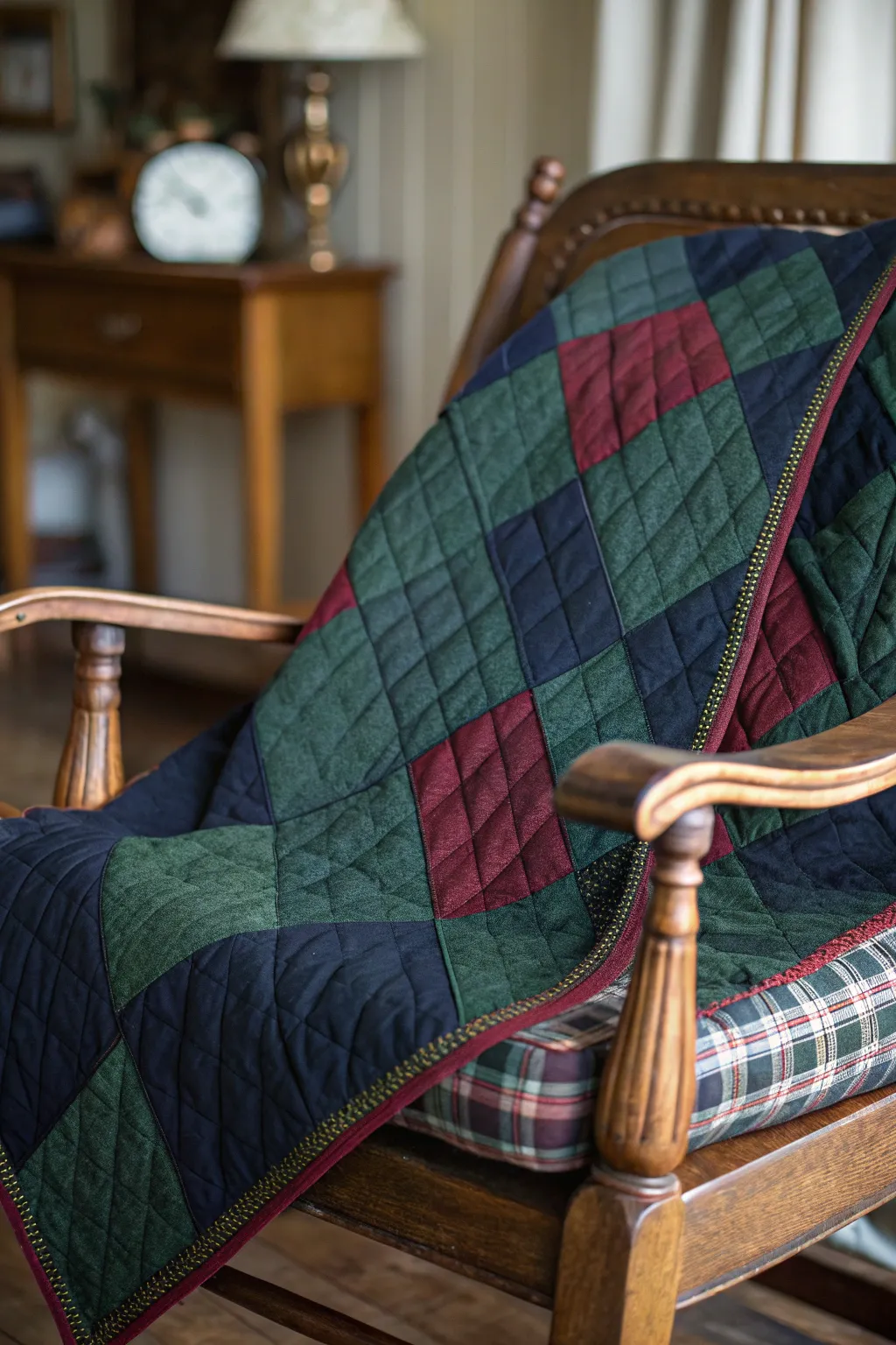 Classic masculinity meets timeless craftsmanship: A plaid quilt that speaks to tradition and style.