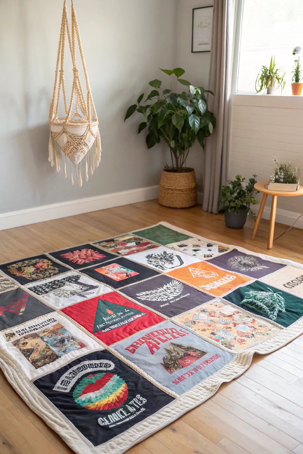 Wrap yourself in memories with a vibrant T-shirt time capsule quilt, where every patch tells a story.