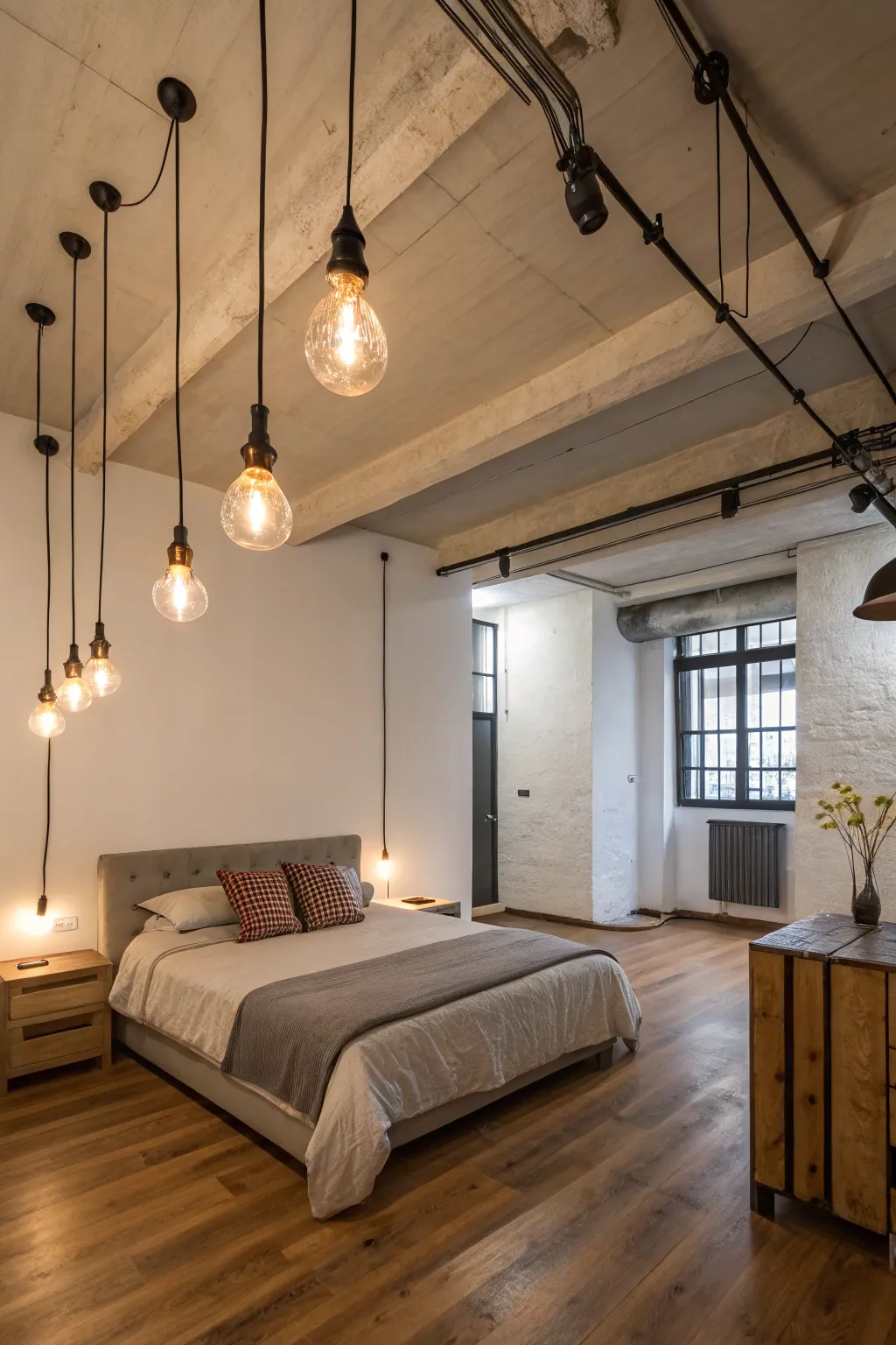 Industrial lighting adds an urban flair to your space.