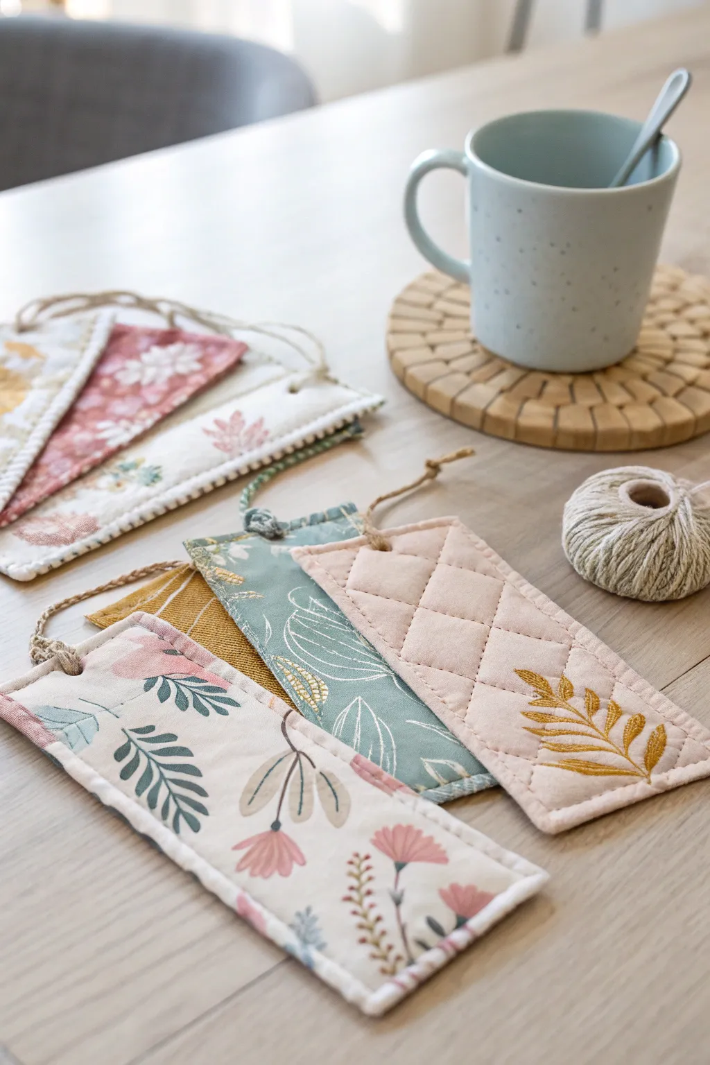 Transform your fabric scraps into charming coasters and bookmarks, perfect for adding a touch of handcrafted elegance to your space.