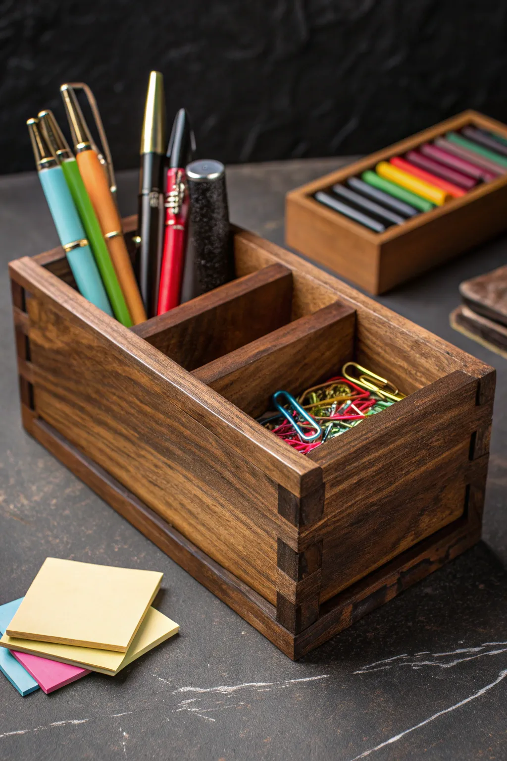 Elevate your workspace with this handcrafted mini wooden crate organizer.