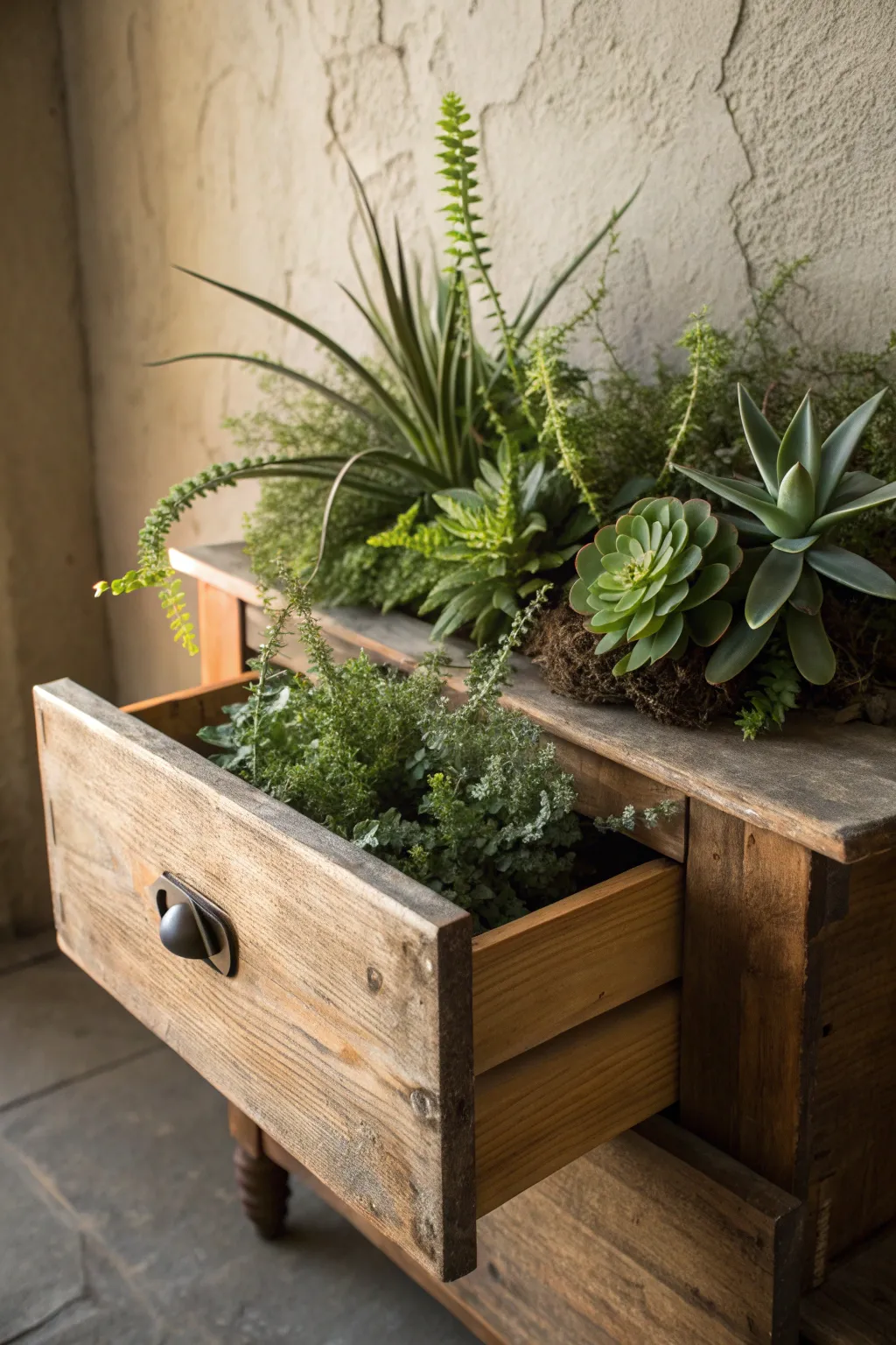Transform your space with a touch of nature: Repurpose a drawer into a stunning plant display.