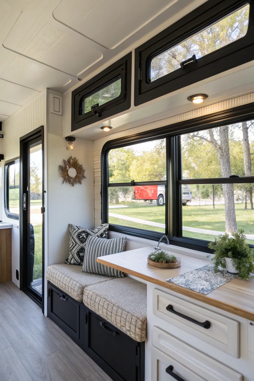 Bold black trim provides a modern contrast and frames views beautifully.