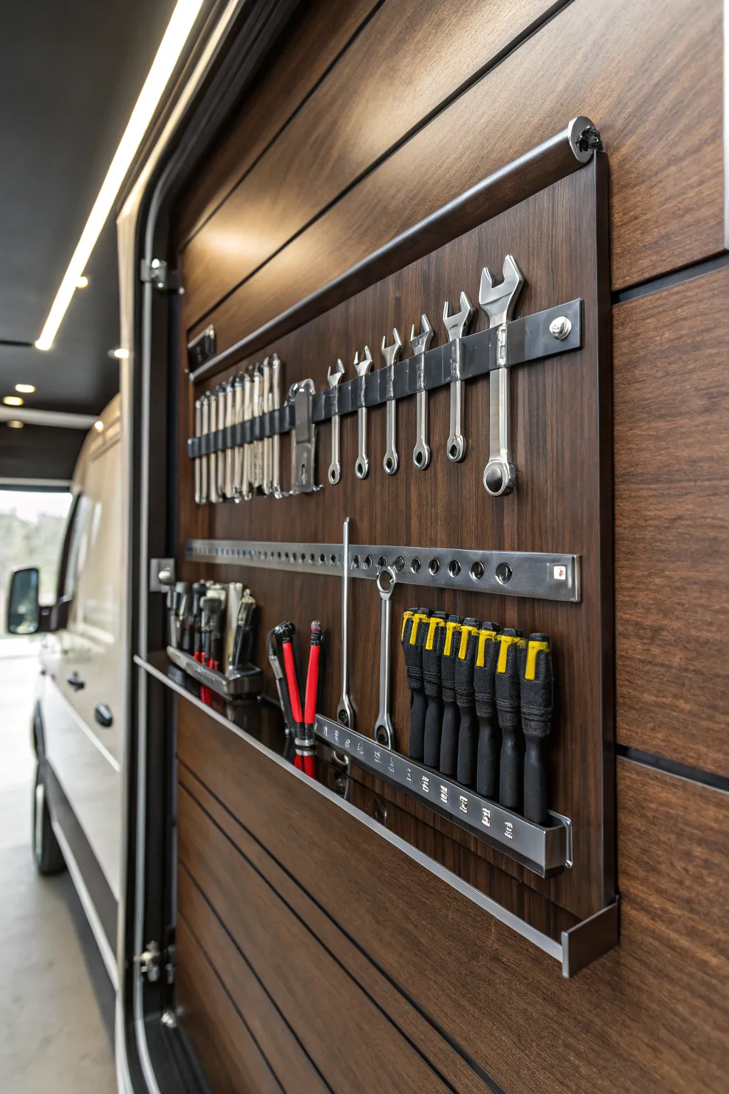Elevate your workshop with magnetic strips for a seamless blend of organization and style.