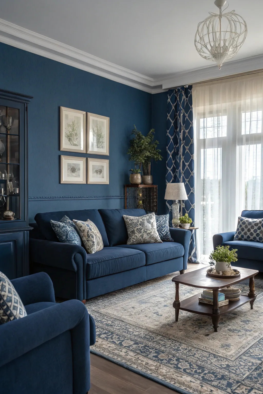 A bold blue living room that offers both depth and calmness.