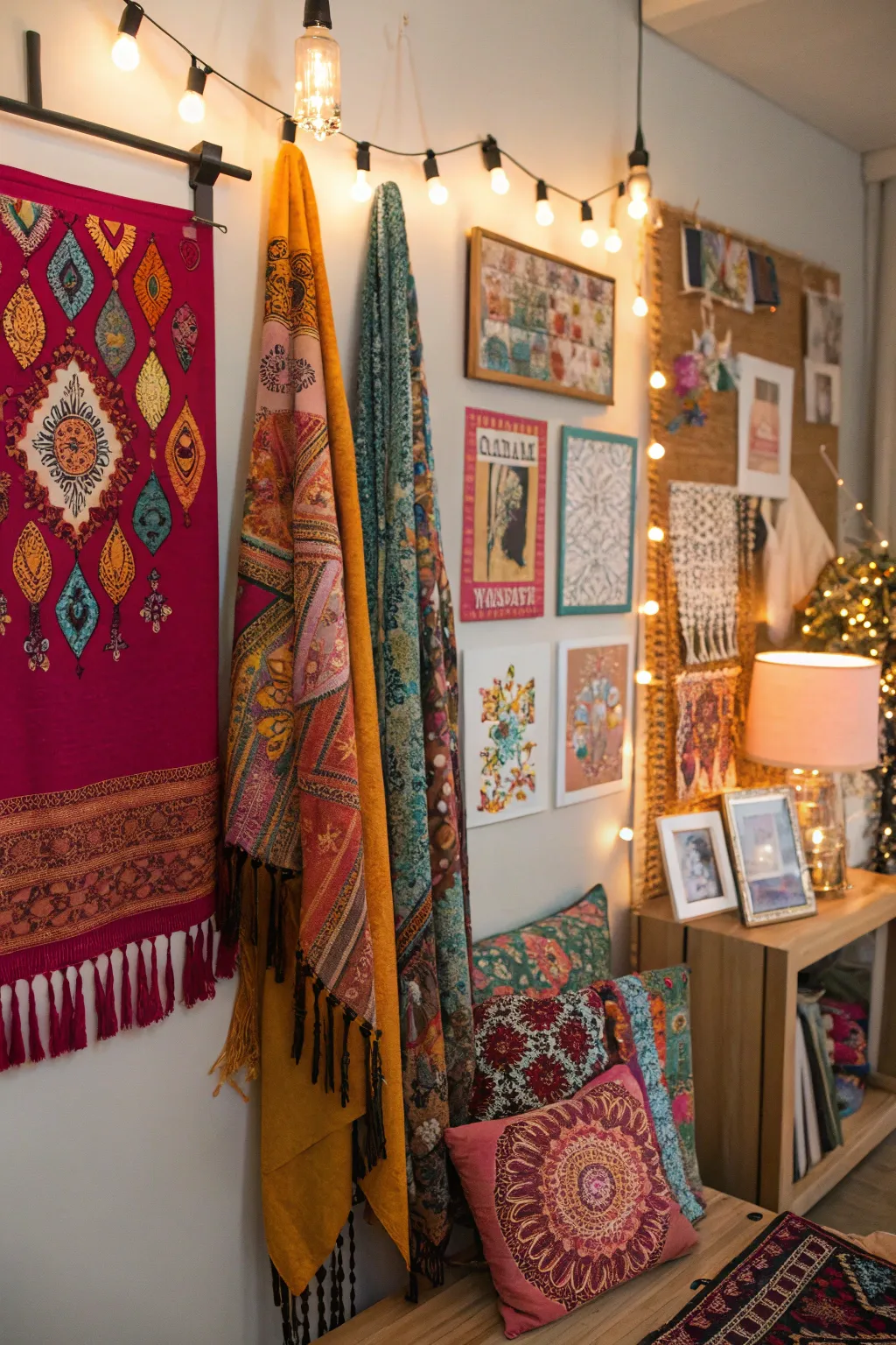 Bohemian mood board overflowing with color and texture.