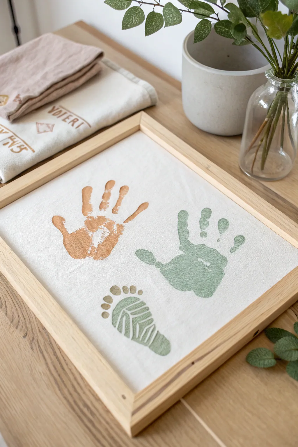 Celebrate Mother's Day with a heartfelt handprint and footprint duo, symbolizing a loving hug in Scandinavian boho style.