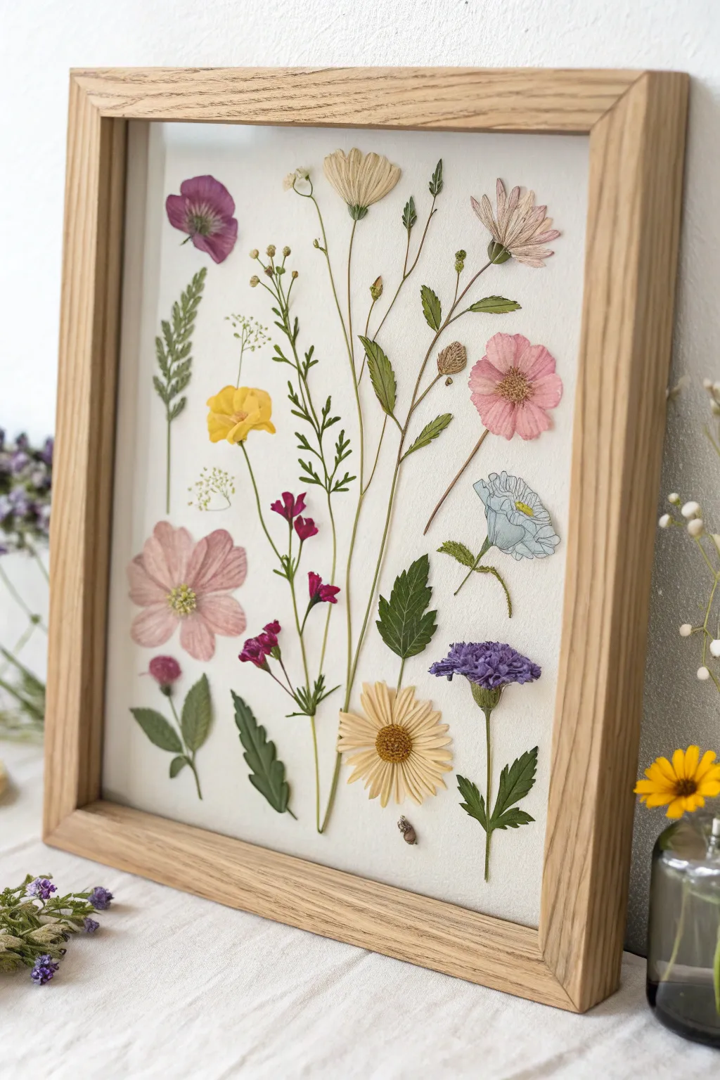 Preserve Grandma’s favorite garden blooms in a stunning piece of floral art, perfect for adding a touch of nature’s beauty to any room.