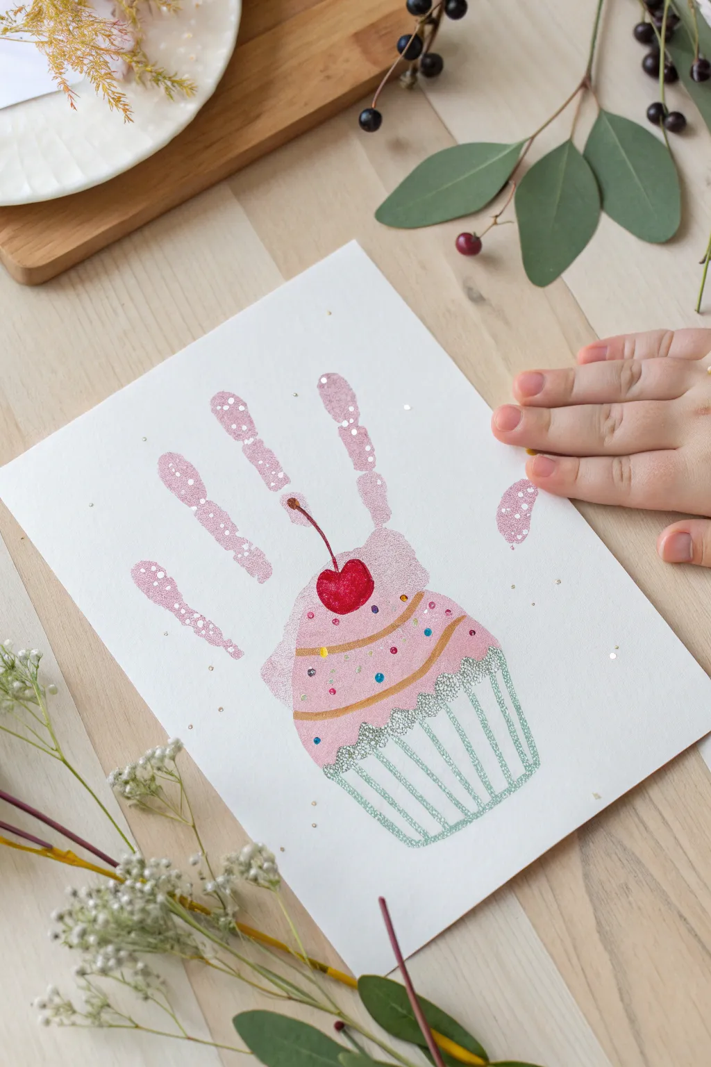Celebrate Mother's Day with a touch of creativity and charm—craft a cupcake handprint card that's as sweet as she is!