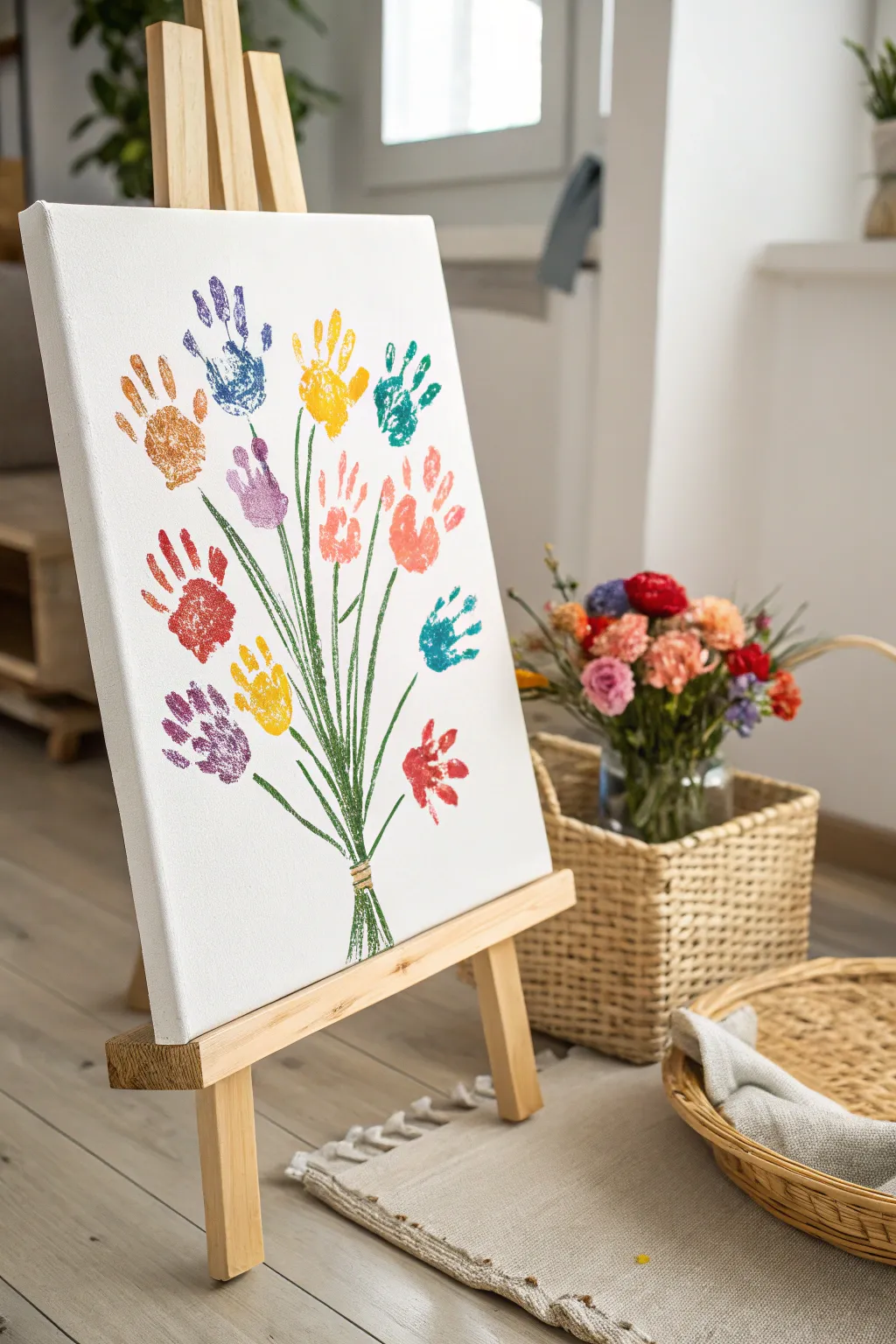 Create a cherished Mother's Day gift with a handcrafted handprint bouquet – where love and creativity blossom together.