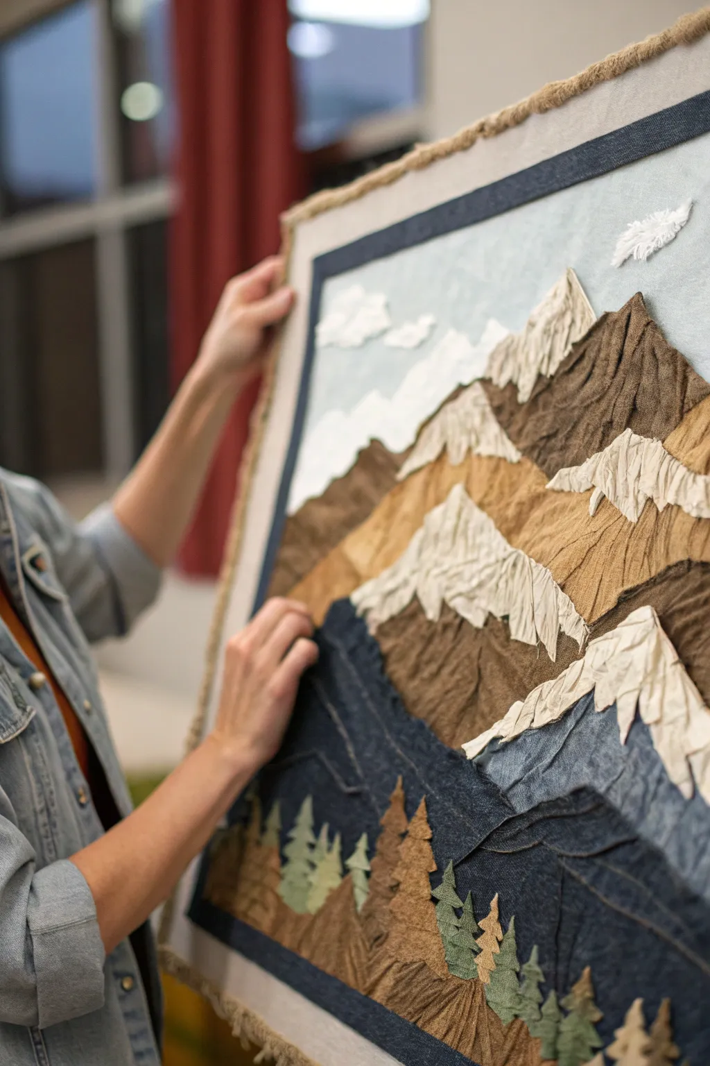 Explore the rugged beauty of textured landscapes crafted with a touch of denim.