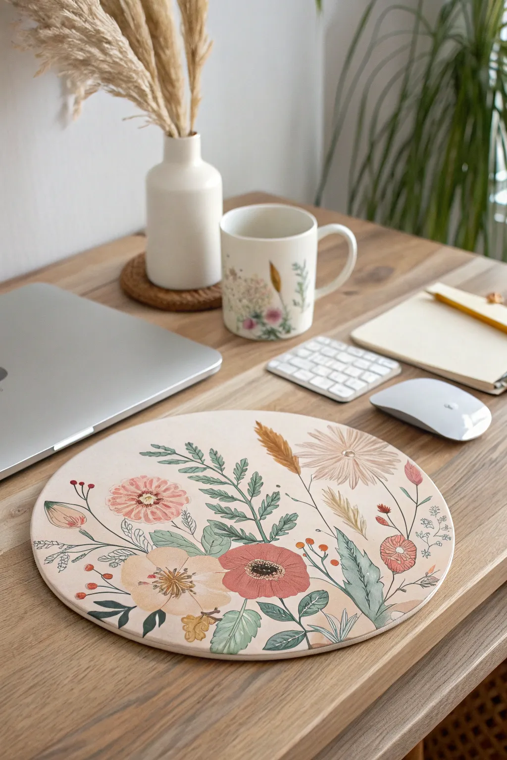Add a personal touch to your workspace with a hand-painted floral mousepad. #DIYDelight #ScandiStyle