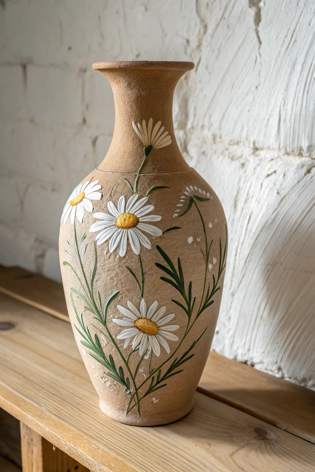 Bring the serenity of nature indoors with this elegantly hand-painted mud vase, perfect for adding a touch of floral charm to any minimalist space.