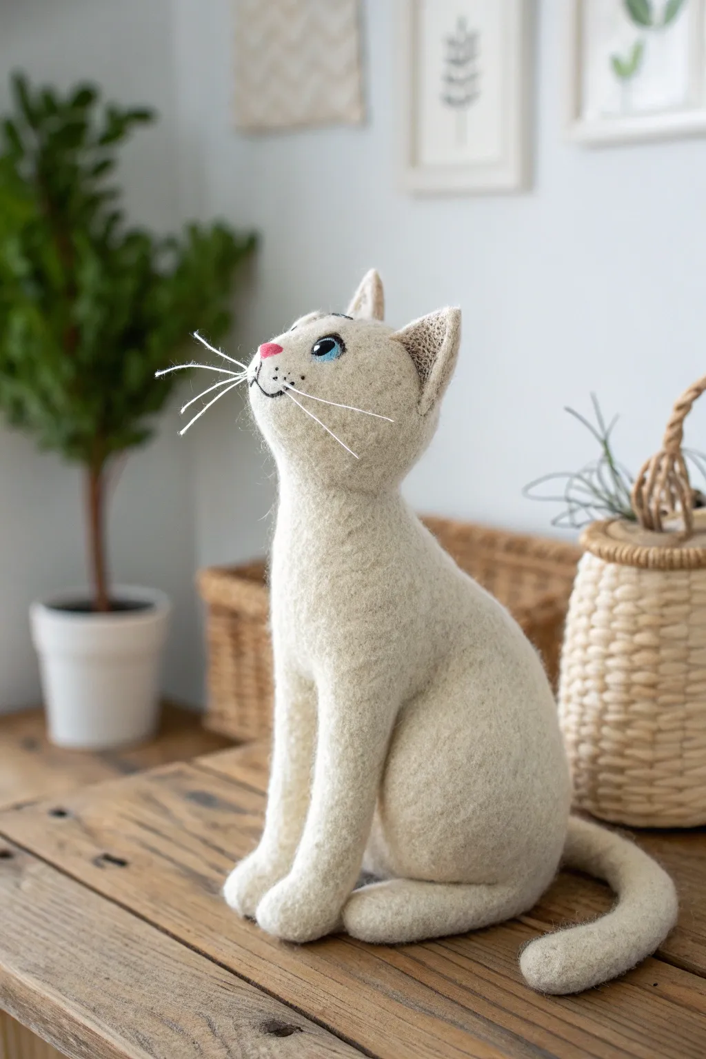 Capture the essence of playful elegance with this handcrafted needle felt cat.