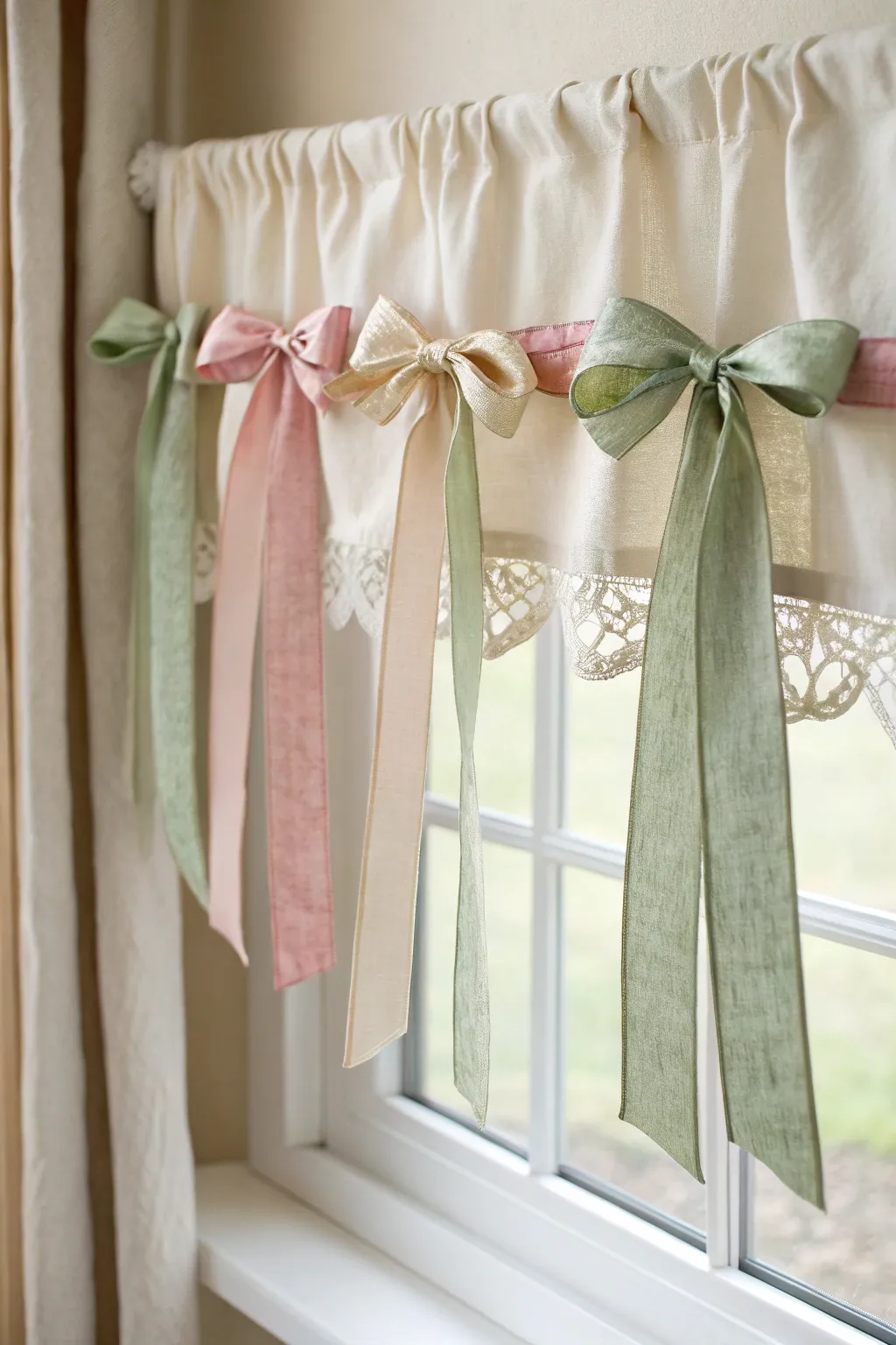 Elevate your space with charming ribbon accents for a no-sew valance transformation. Simple, elegant, and uniquely yours.