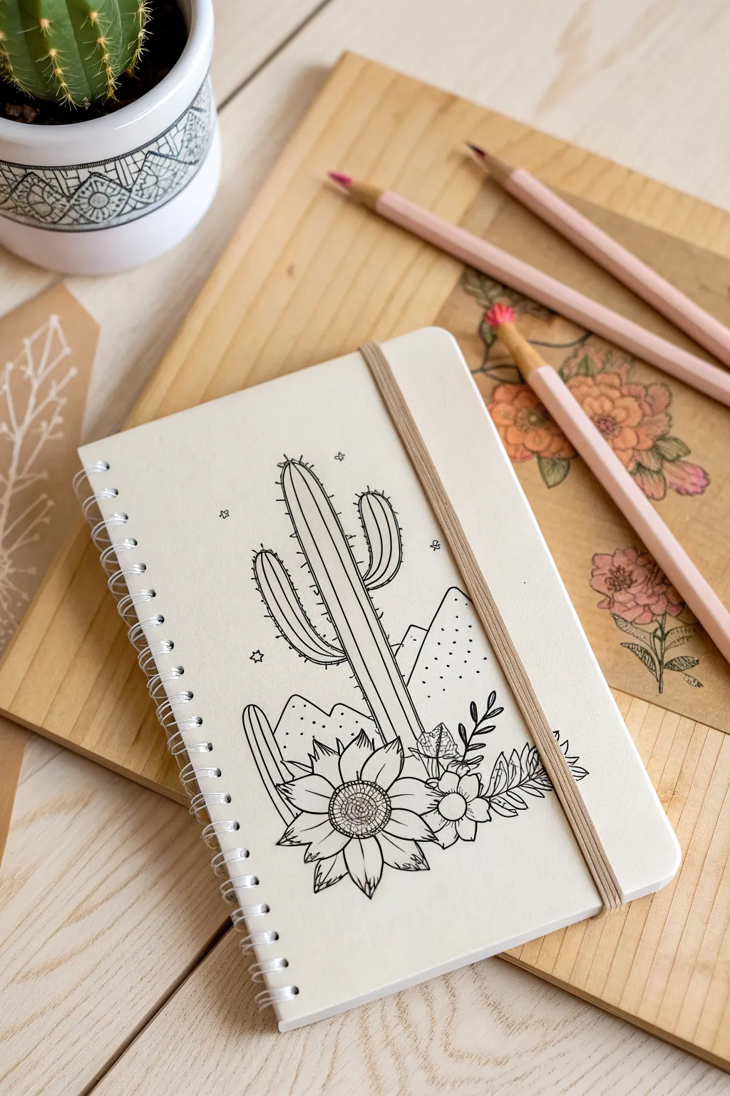 Embrace the beauty of nature with this handcrafted notebook cover design, perfect for the minimalist at heart.