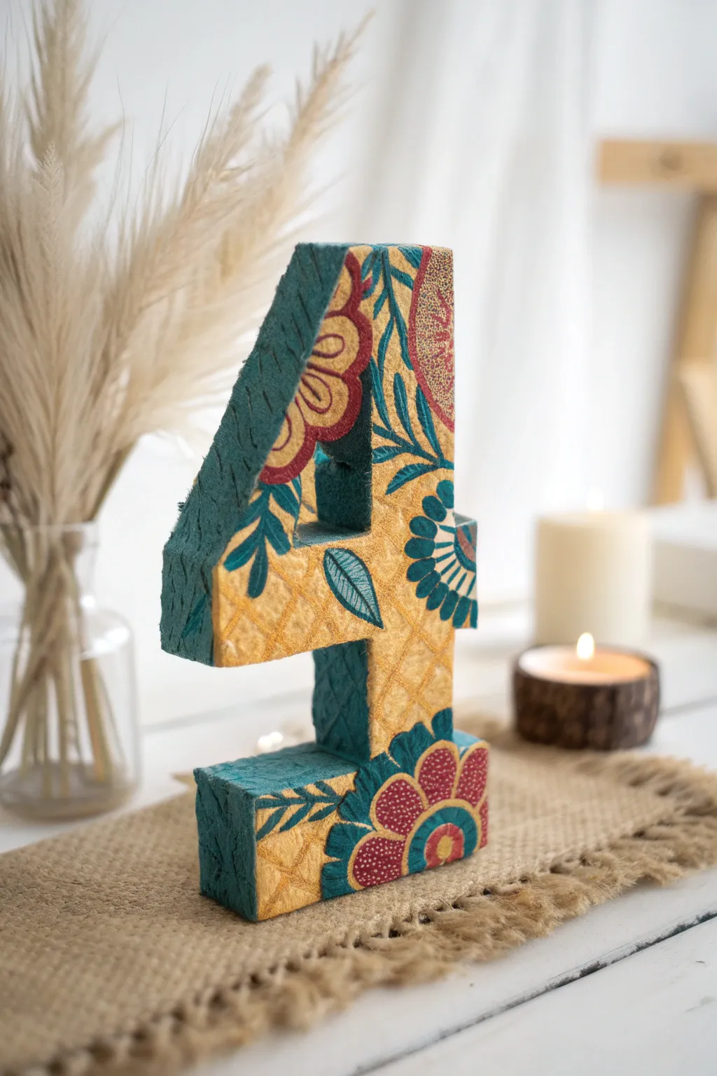 Add a pop of color with this vibrant number 4 – where minimalist design meets bold creativity!