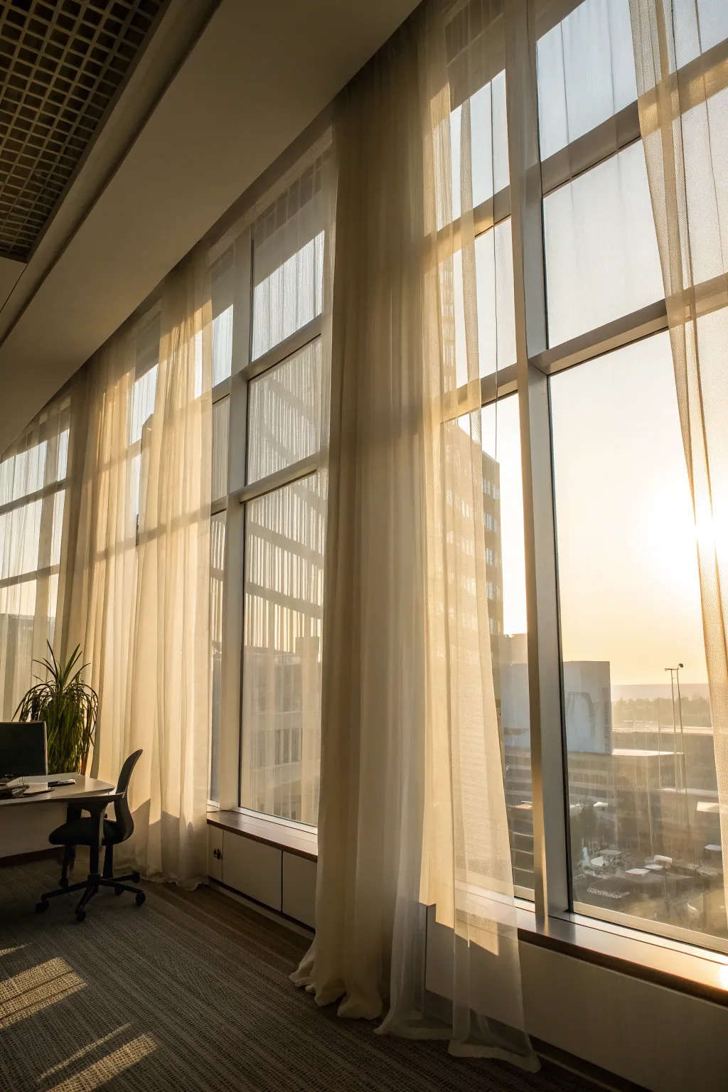 Sheer curtains provide soft light and privacy.