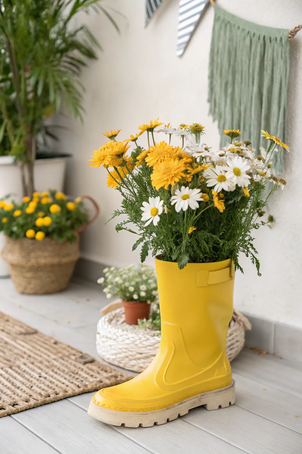 Add a splash of joy to your garden with a rain boot flower parade!