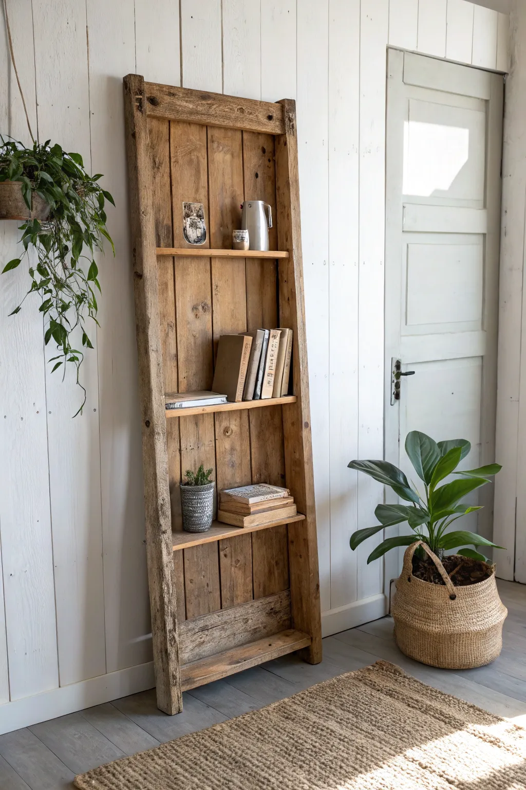 Transform history into style: This charming door-turned-bookshelf blends rustic charm with minimalist elegance. 📚✨ #UpcycledDesign #ScandiBoho