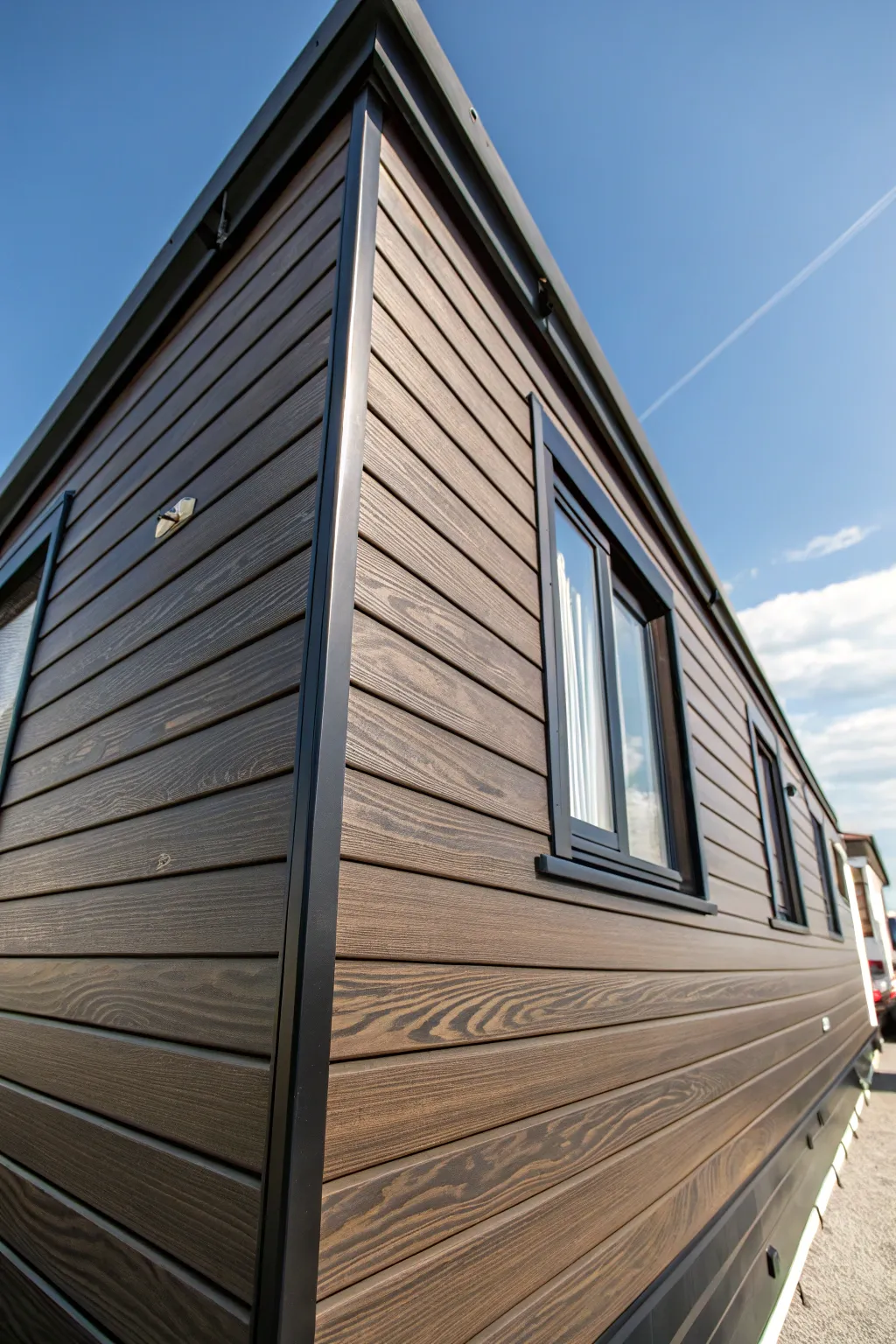 Transform your mobile home with sleek, faux wood siding for a modern and refined look.