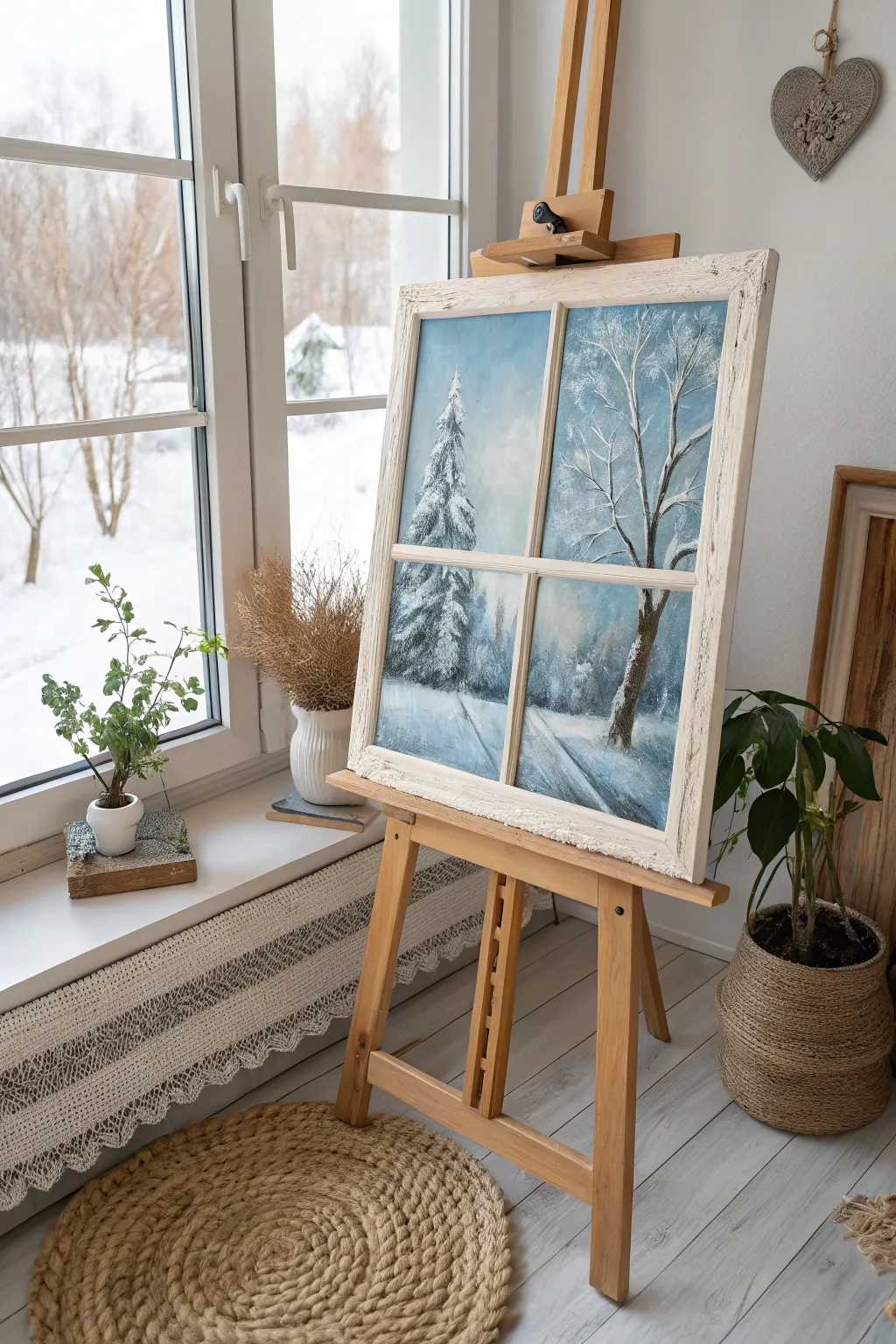 Transform your home into a Winter Wonderland with this enchanting snow-covered trees window painting.