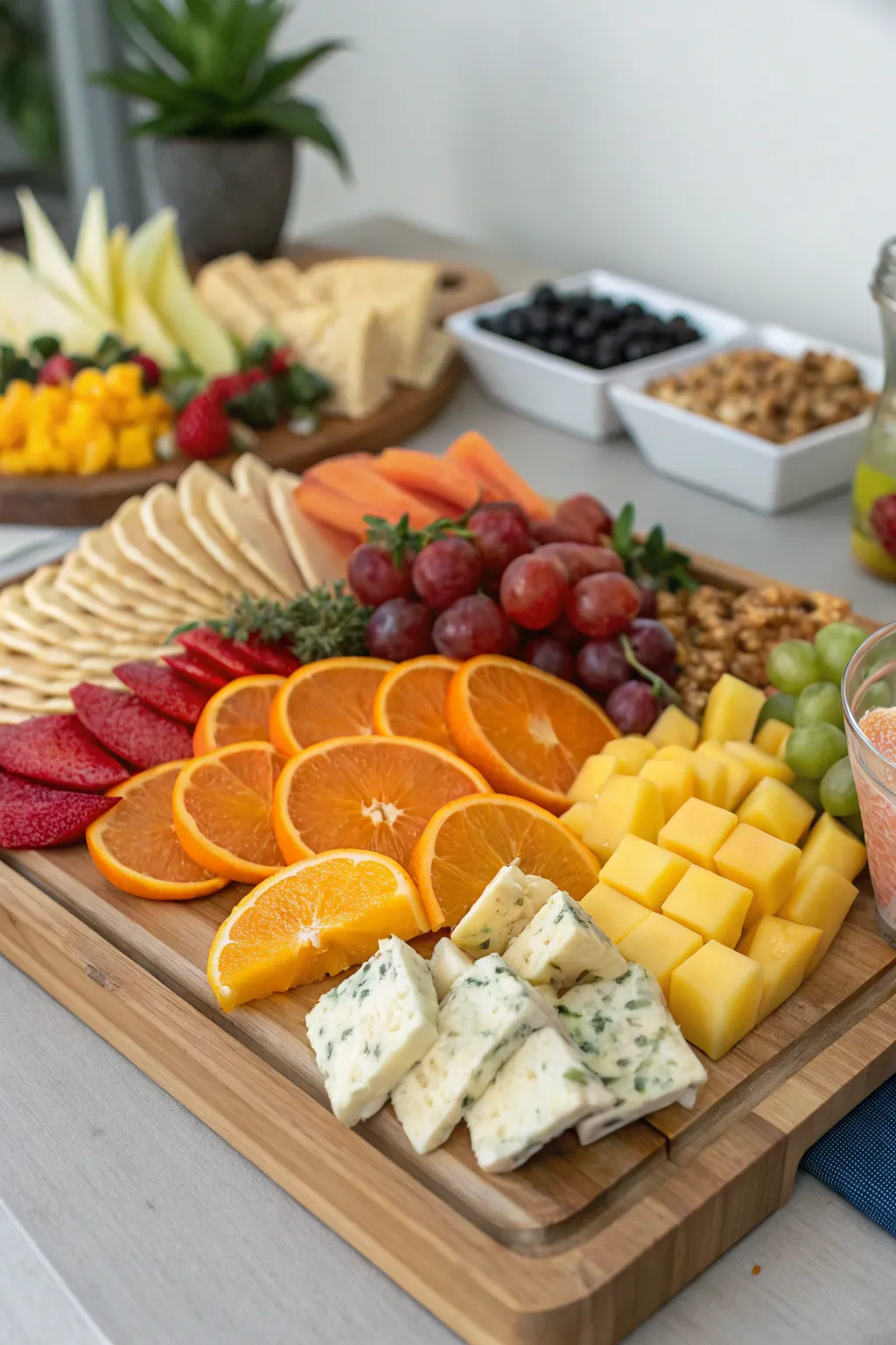 A tropical twist with mango and papaya slices among classic charcuterie elements.