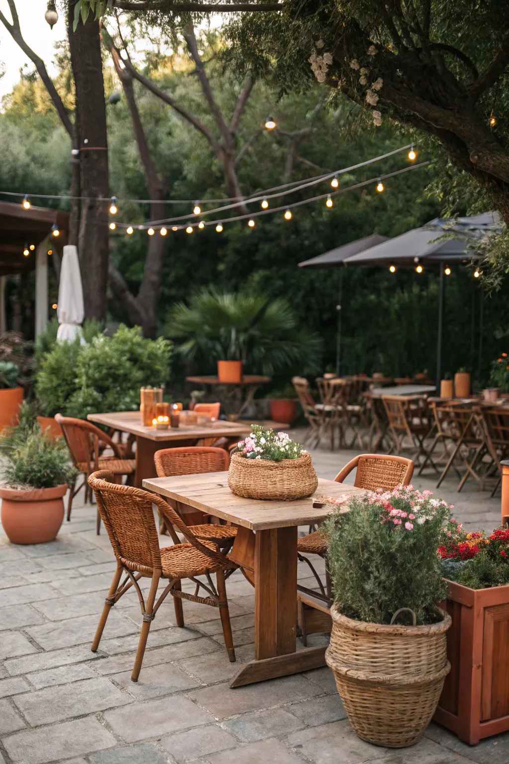 Warm up your patio with earthy terracotta tones.